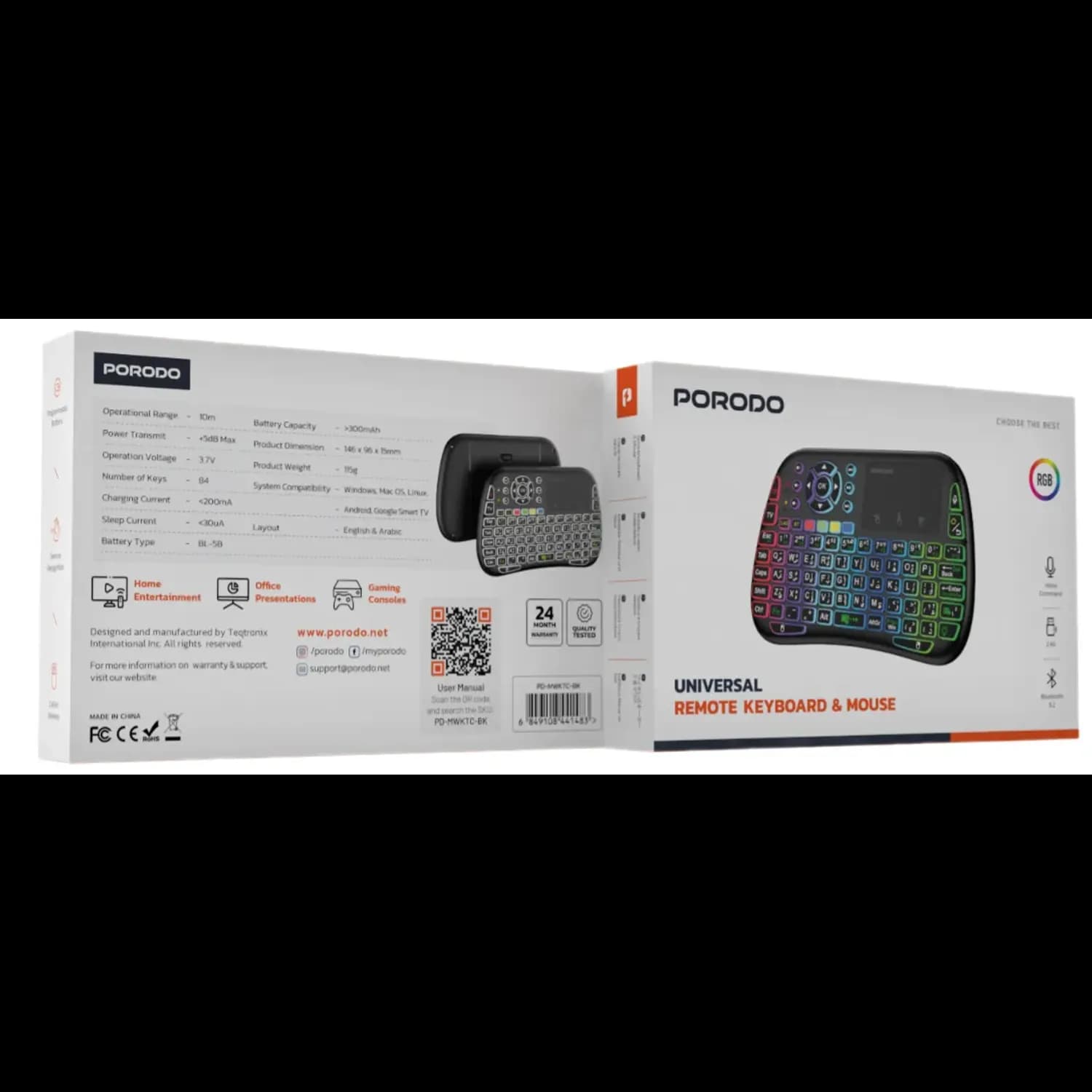 Porodo Keyboard Remote & Mouse - Wireless, Black 4