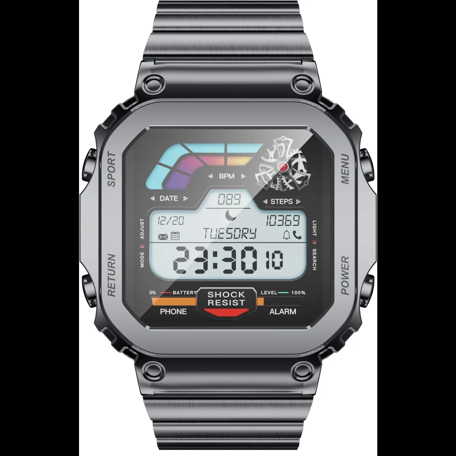 Porodo Smart Watch - Black Dial, Silicone & Metal Straps 5