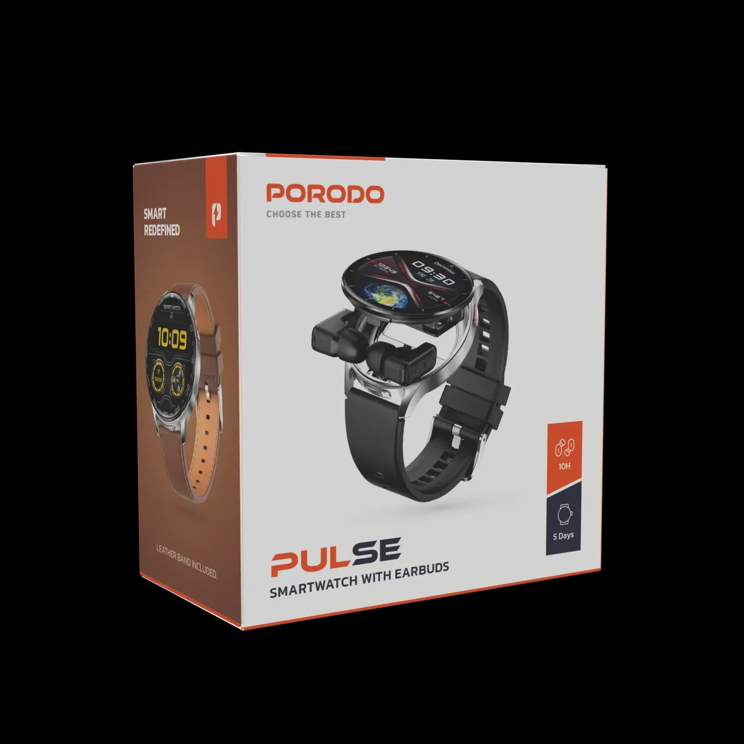 Porodo Smartwatch Pulse with Earbuds - Black 3