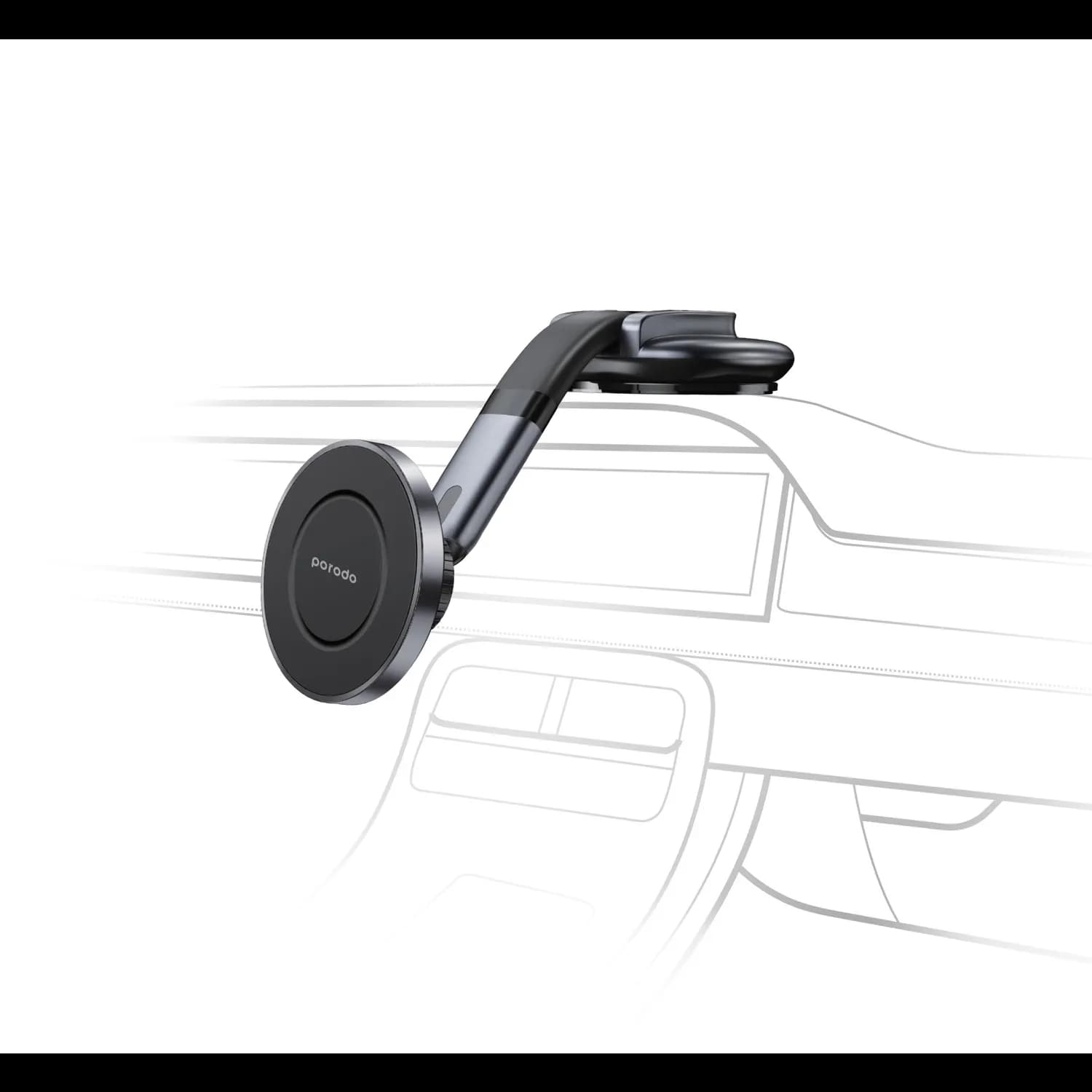 Porodo Magnetic Phone Dash Mount - Flexible Arm, Black 1