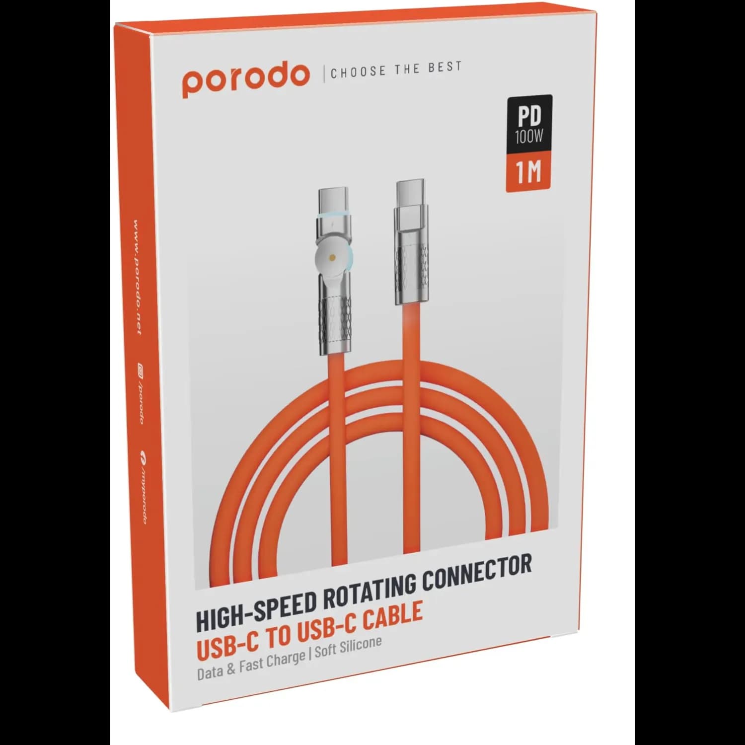 Porodo USB-C Cable - 100W PD Fast Charging, Orange 3