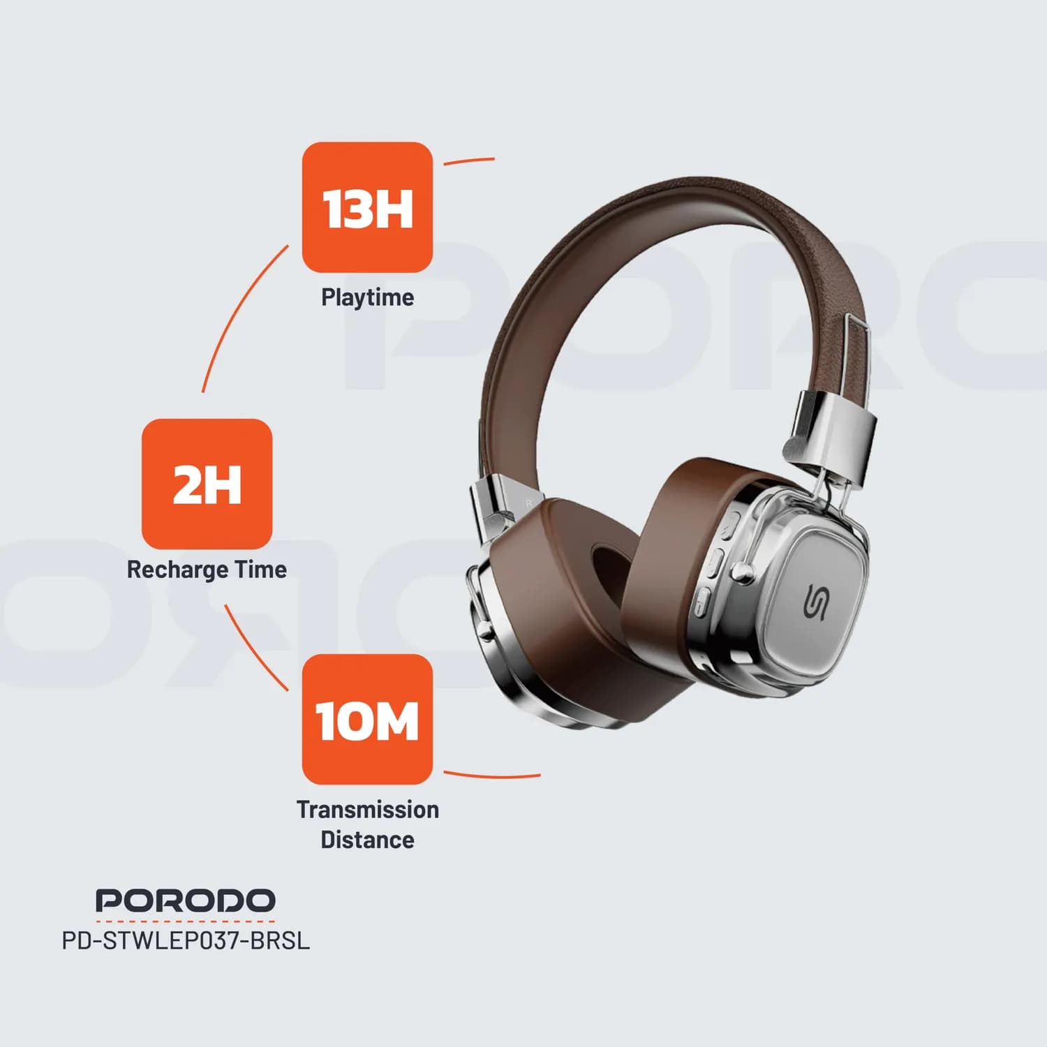 Porodo Wireless ENC Headphone PD-STWLEP037 - Vintage, Brown & Silver — Brown 3