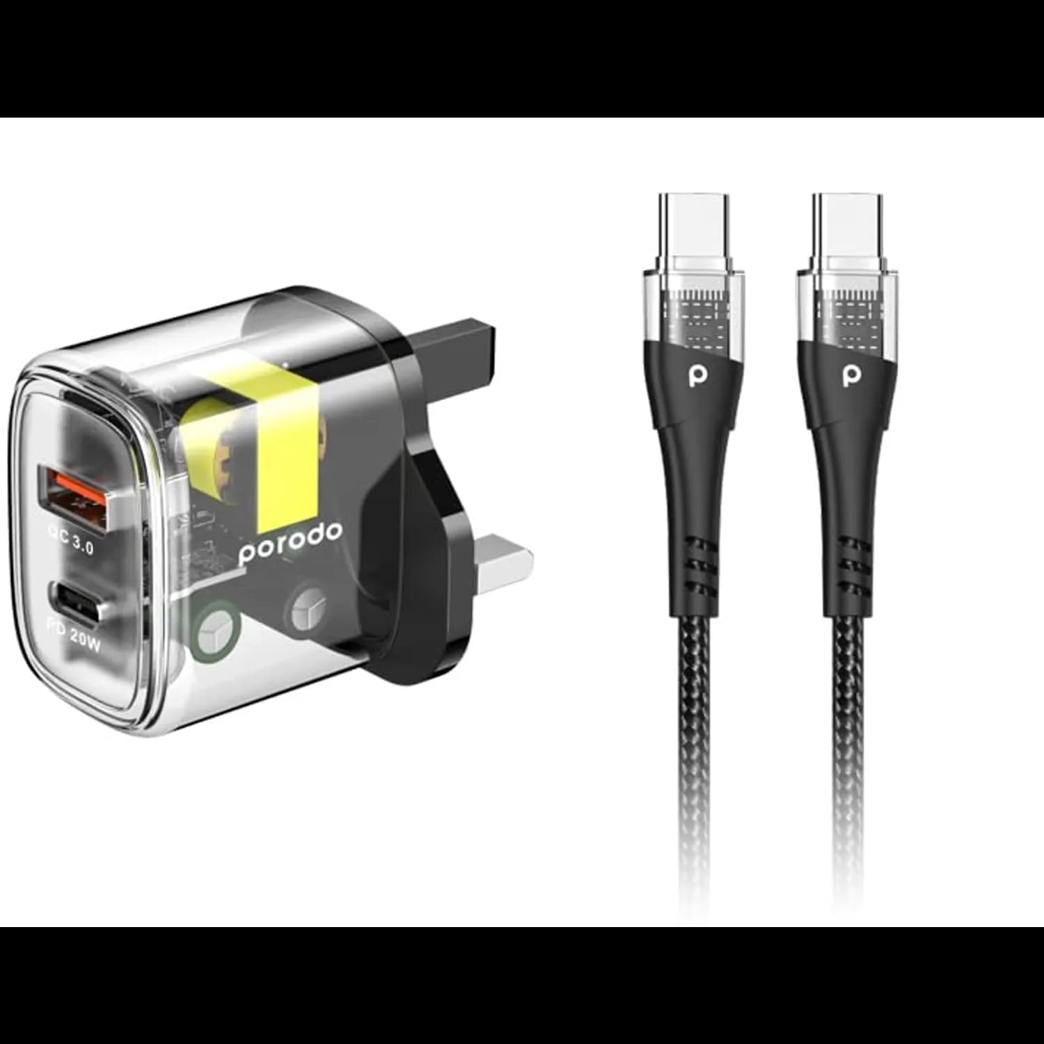 Porodo Quick Charger - Dual Output 20W+18W, Black 1