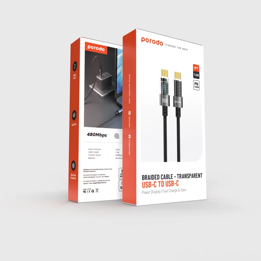 Porodo Braided Transparent USB-C to USB-C Cable 2