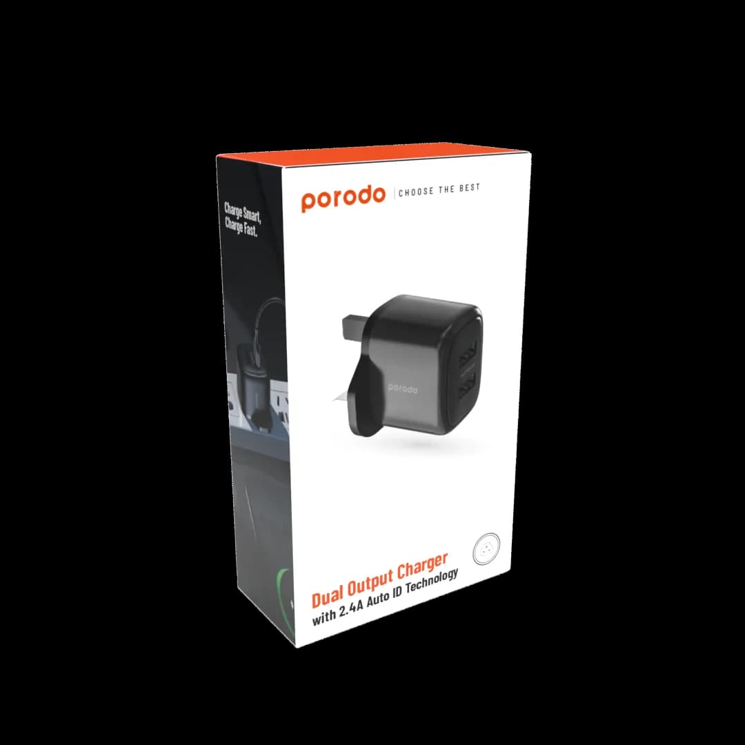 Porodo 12W Double USB 2.4A Charger UK - Black 1 Porodo 12W Double USB 2.4A Charger UK - Black 1