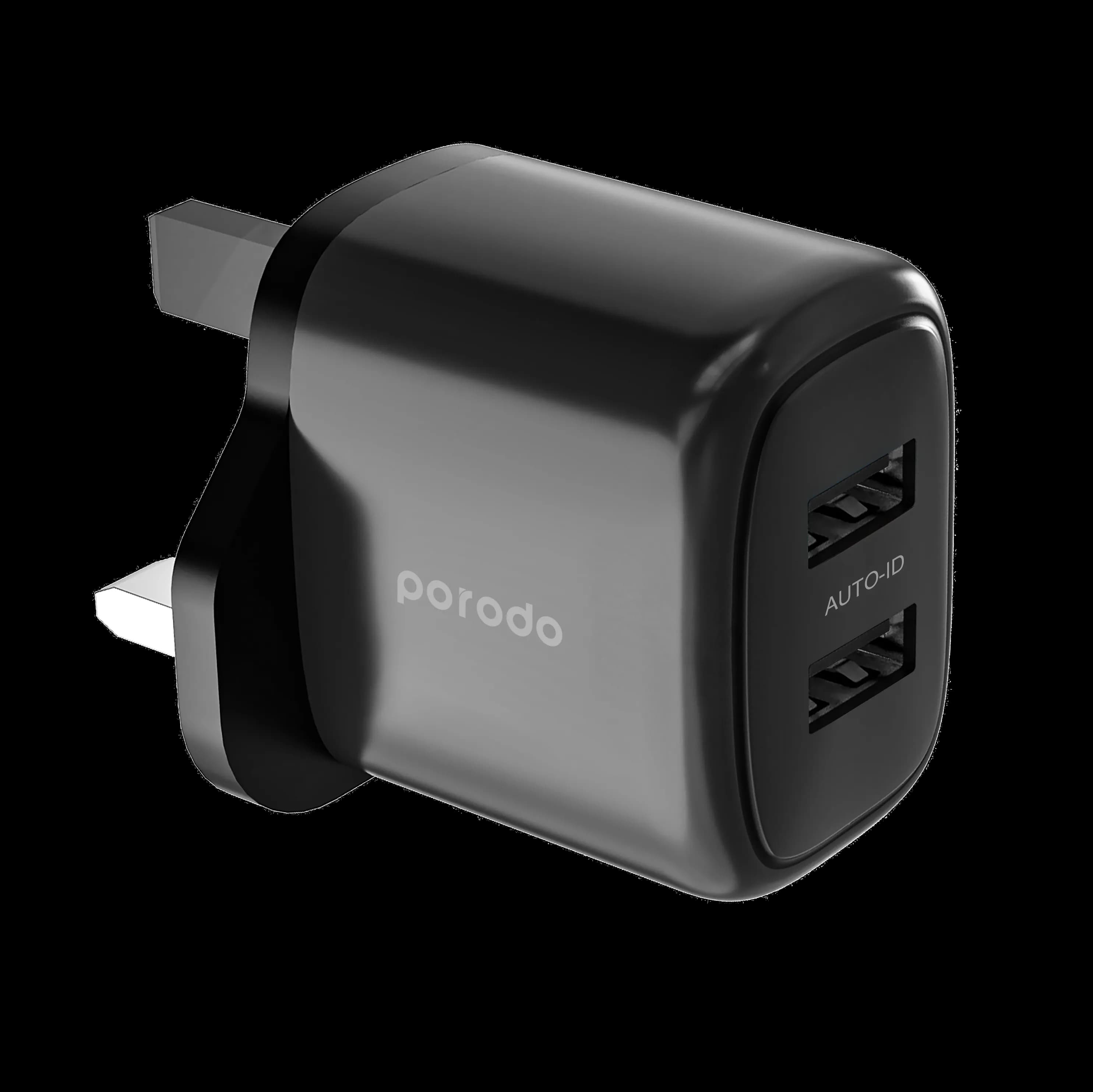 Porodo 12W Double USB 2.4A Charger UK - Black 2