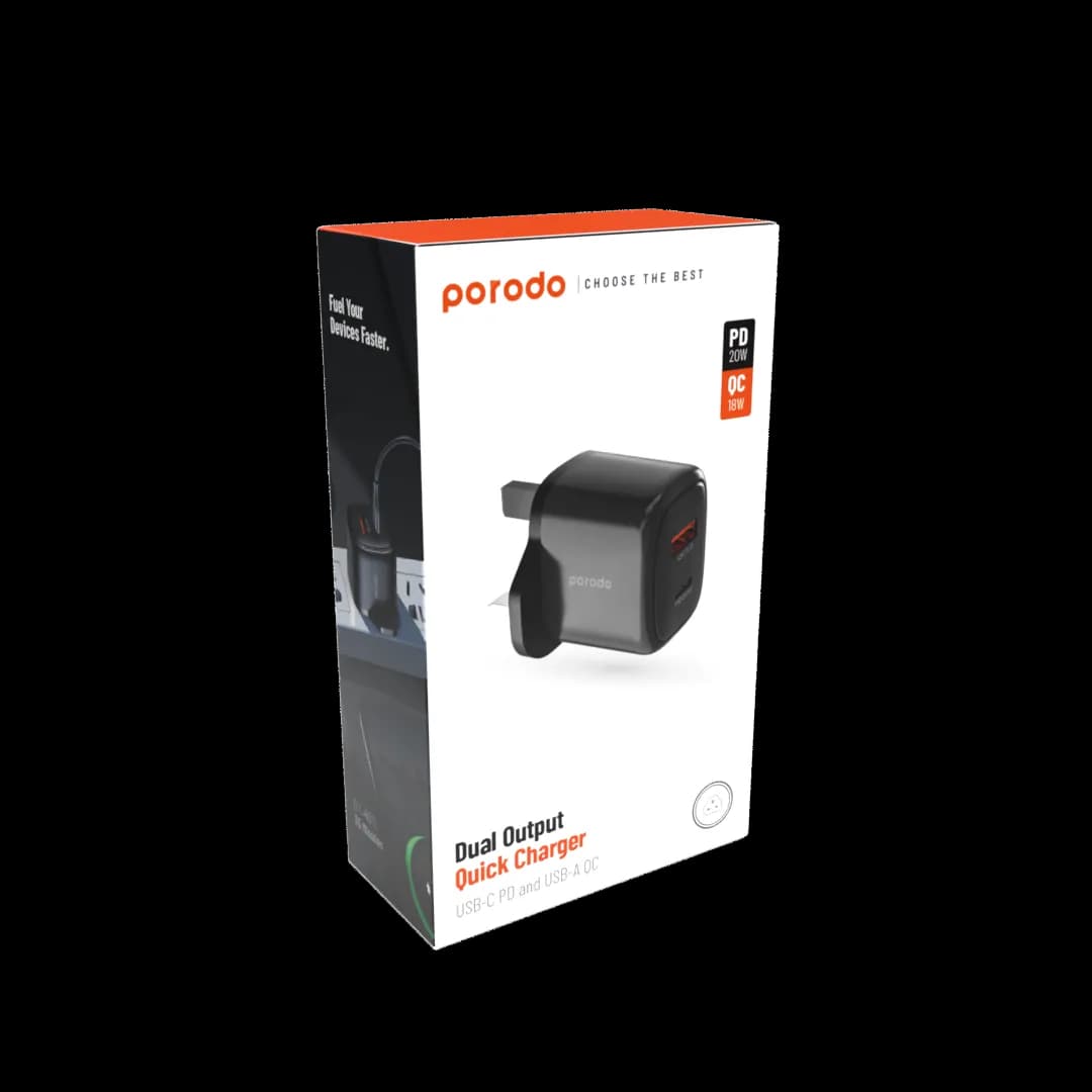 Porodo 20W+QC USB A+C Charger UK with C-Lightning 1.2M Cable - Black 2