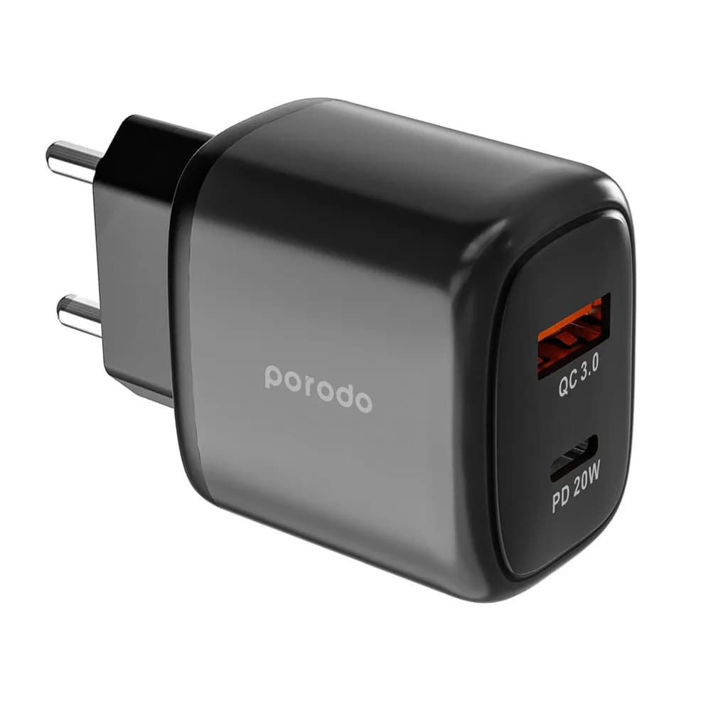 Porodo Dual Output USB-C PD and USB-A QC Quick Charger EU 2