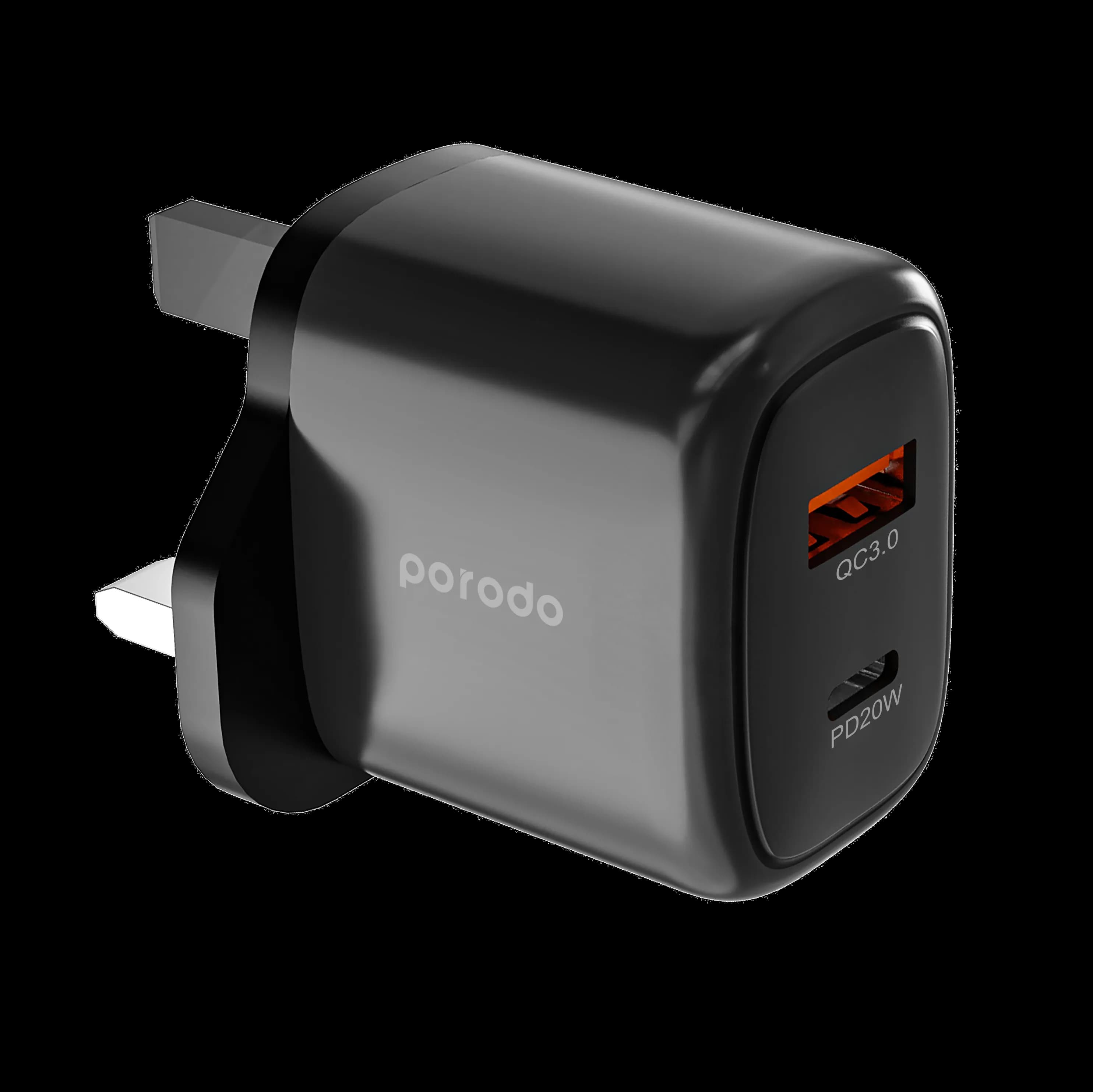 Porodo Dual Output USB-C PD and USB-A QC Quick Charger 2