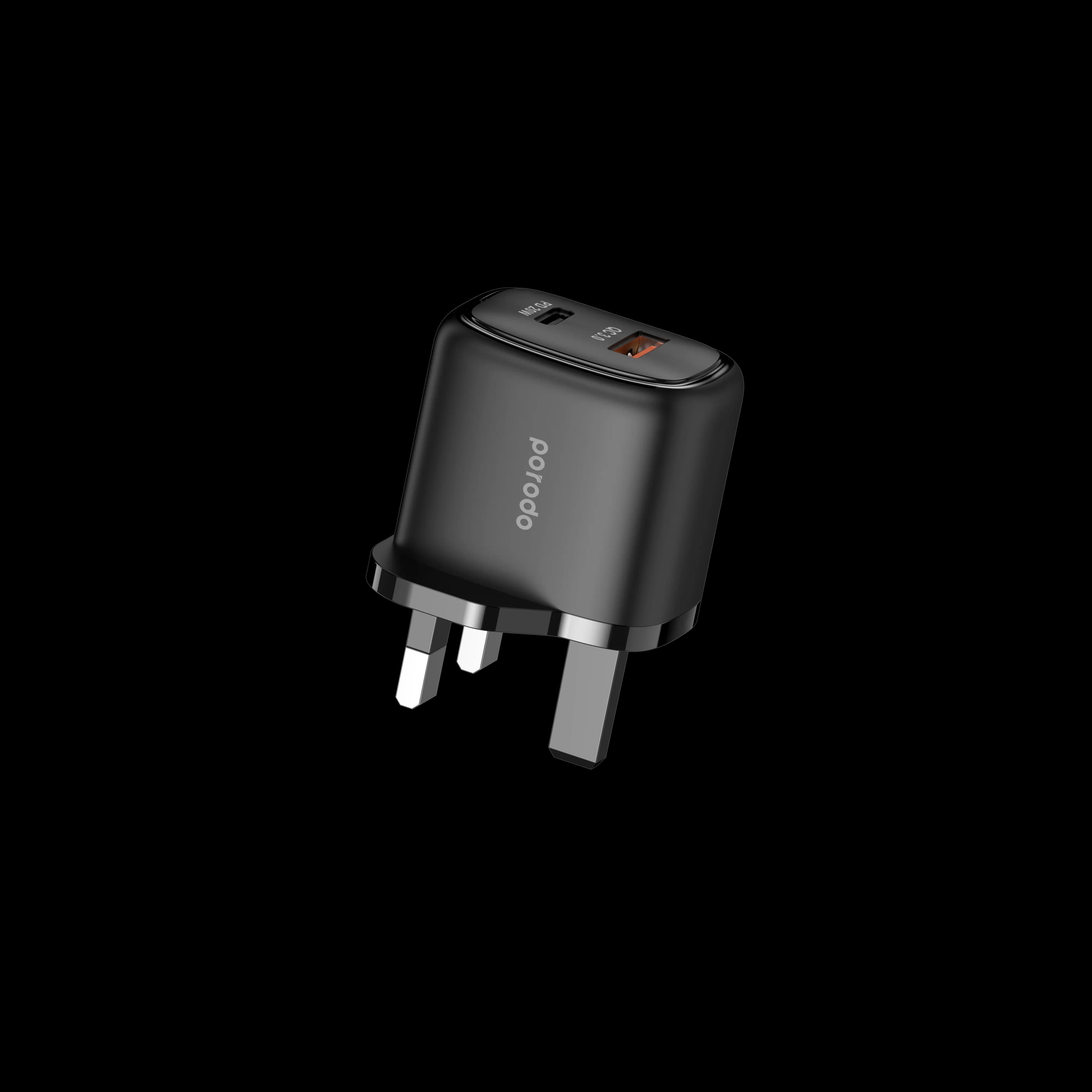 Porodo Dual Output USB-C PD and USB-A QC Quick Charger 4