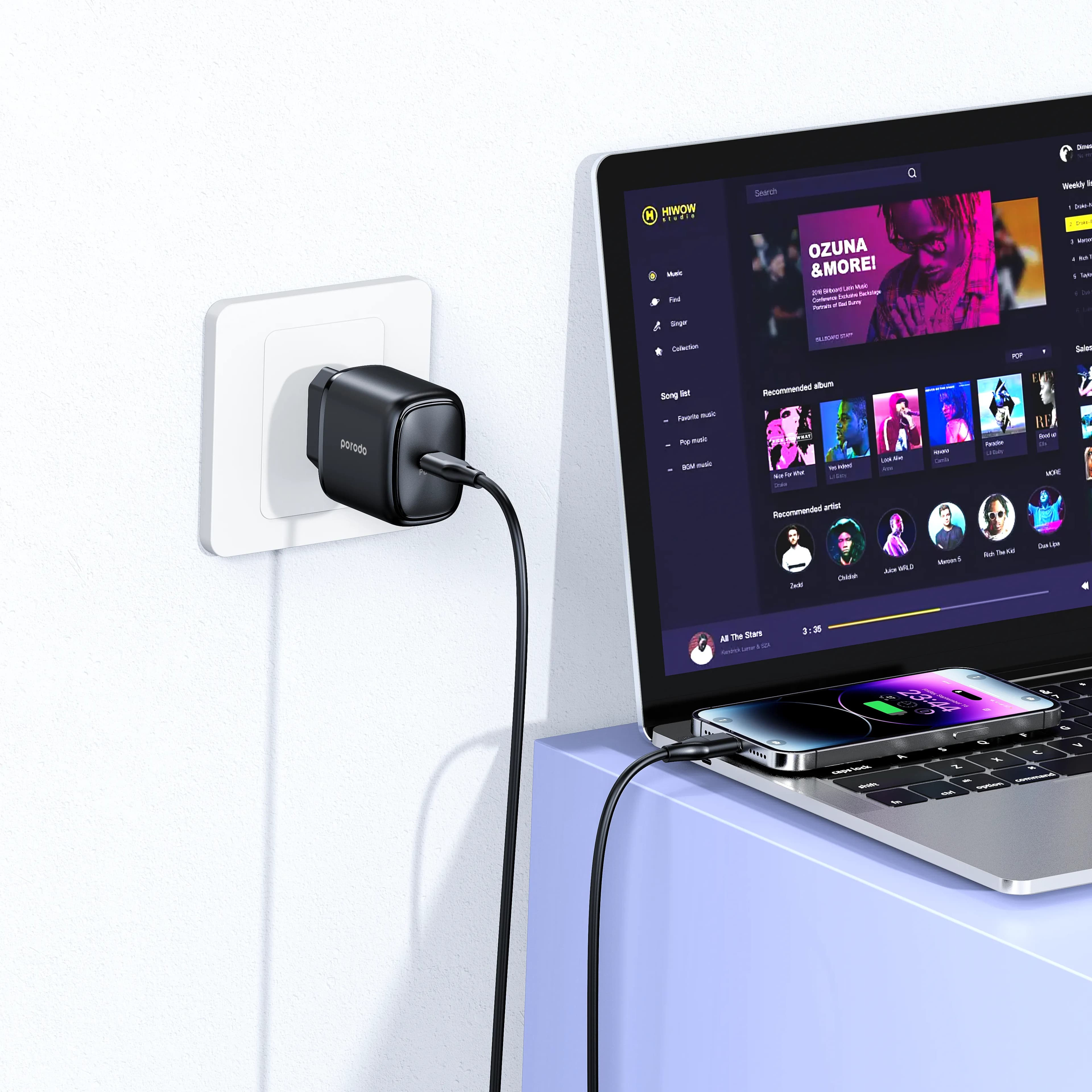 Porodo USB-C Power Delivery Quick Charger EU with USB-C Cable 3