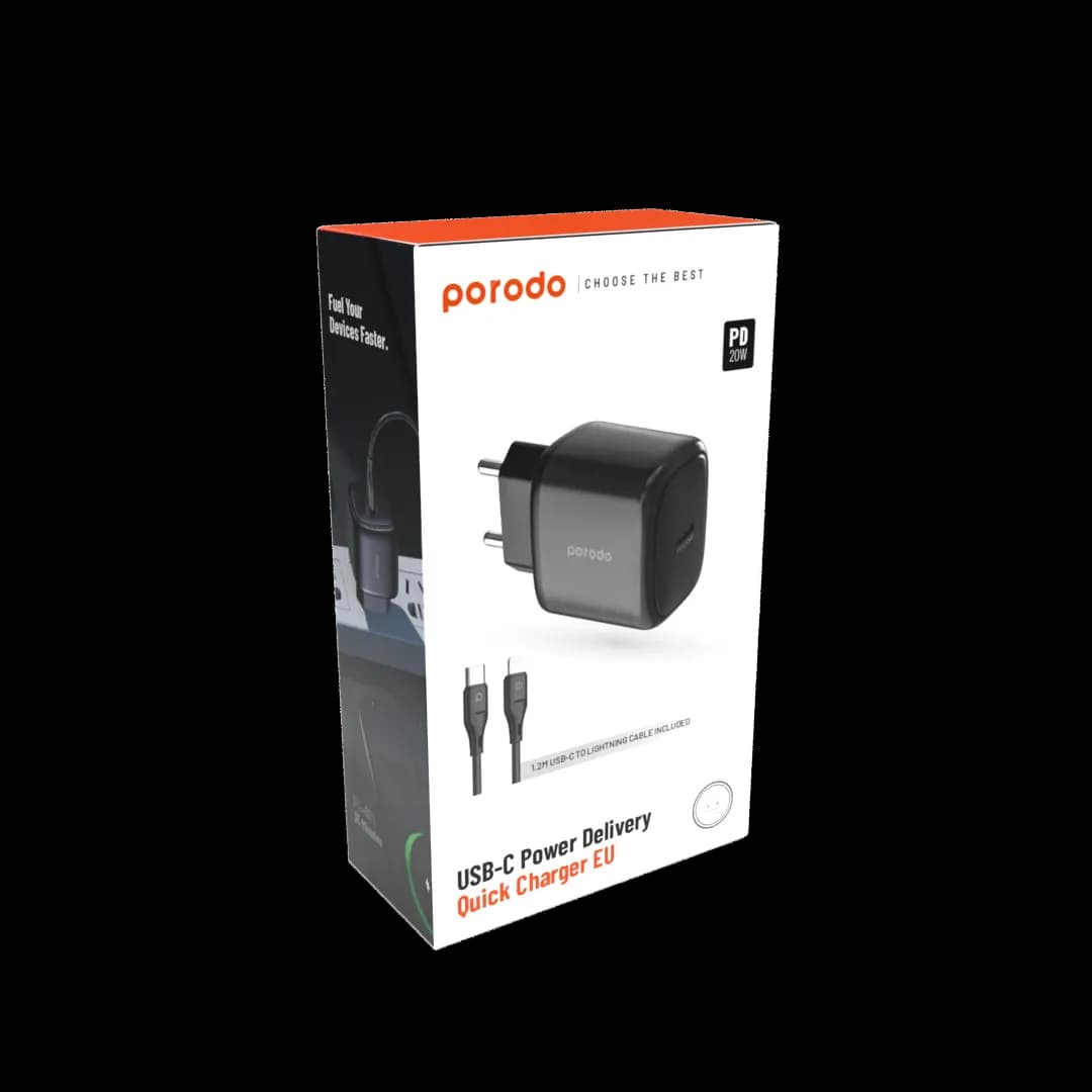 Porodo USB-C Power Delivery Quick Charger EU with USB-C Lightning Cabl 1 Porodo USB-C Power Delivery Quick Charger EU with USB-C Lightning Cabl 1