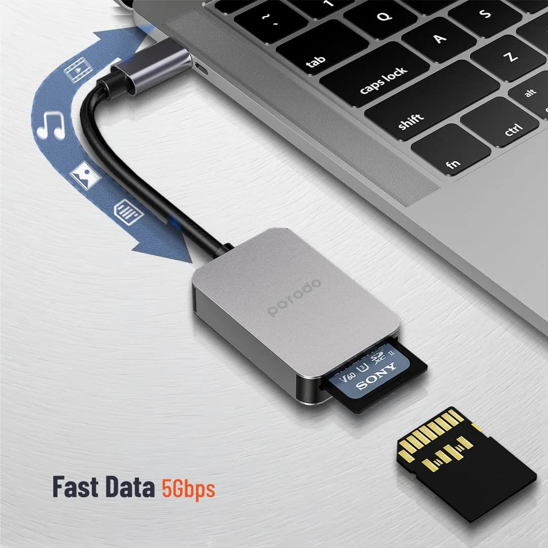 Porodo 2in1 USB-C Card Reader for SD & MicroSD - Grey 4