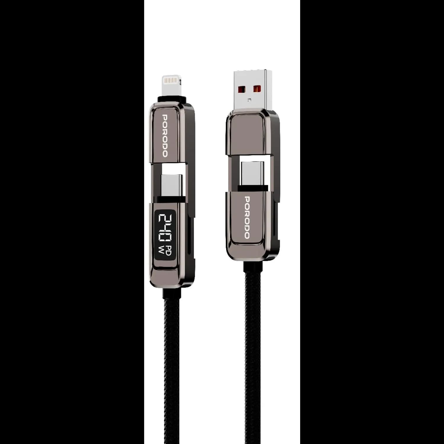Porodo 4-in-1 Braided Cable - 240W Fast Charging, Grey 1 Porodo 4-in-1 Braided Cable - 240W Fast Charging, Grey 1