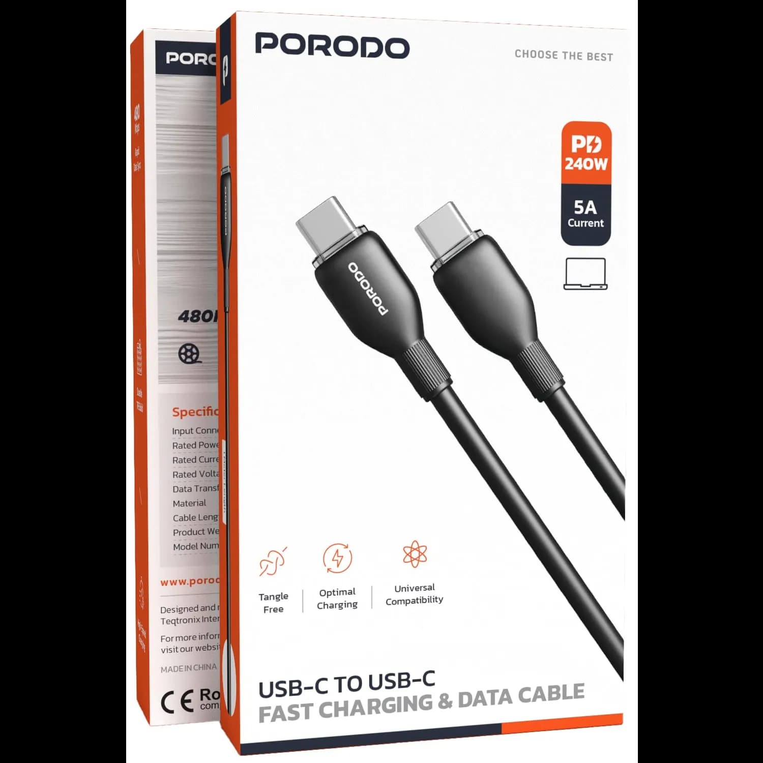 Porodo USB-C Cable - 240W Fast Charging, Black — Black 4