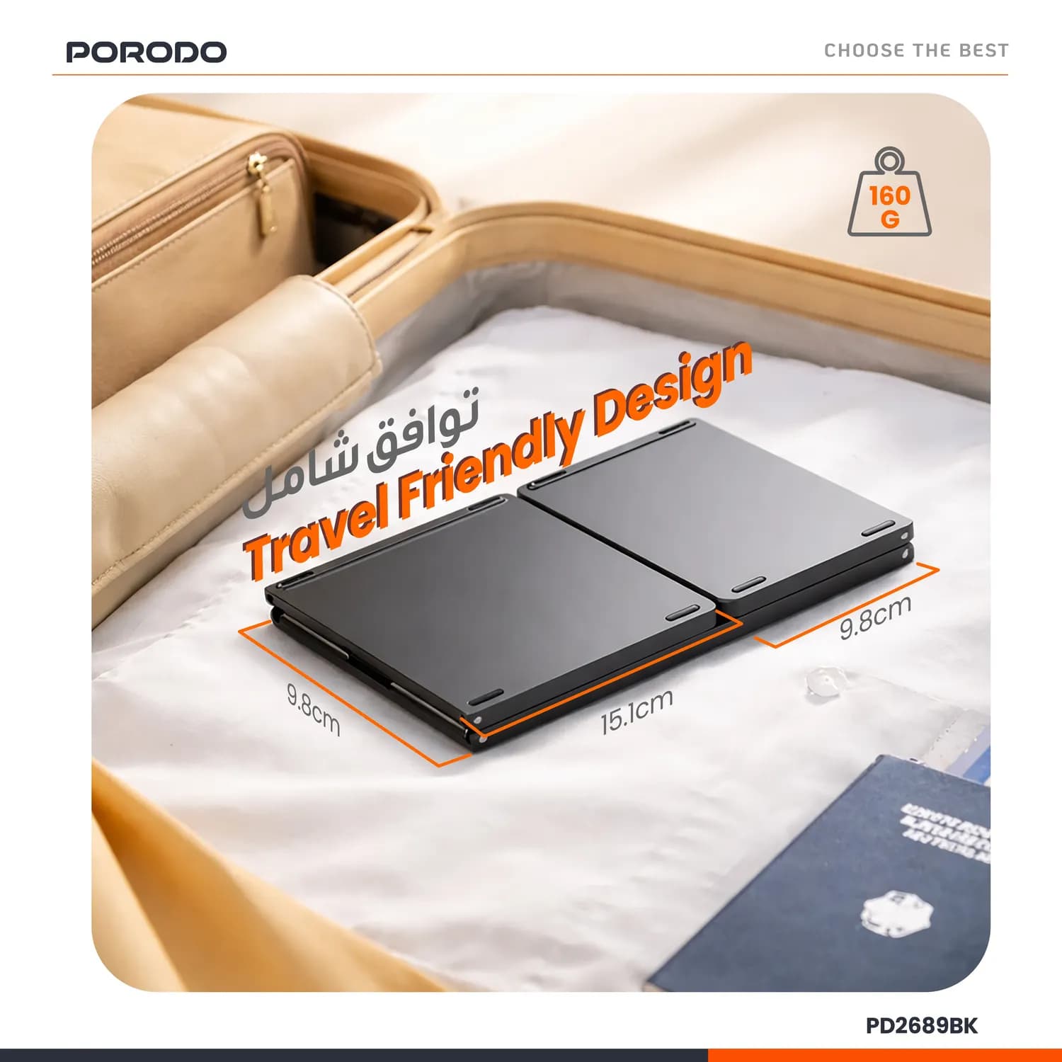 Porodo Folding Keyboard - Slim, Numpad & Touchpad, Black 4