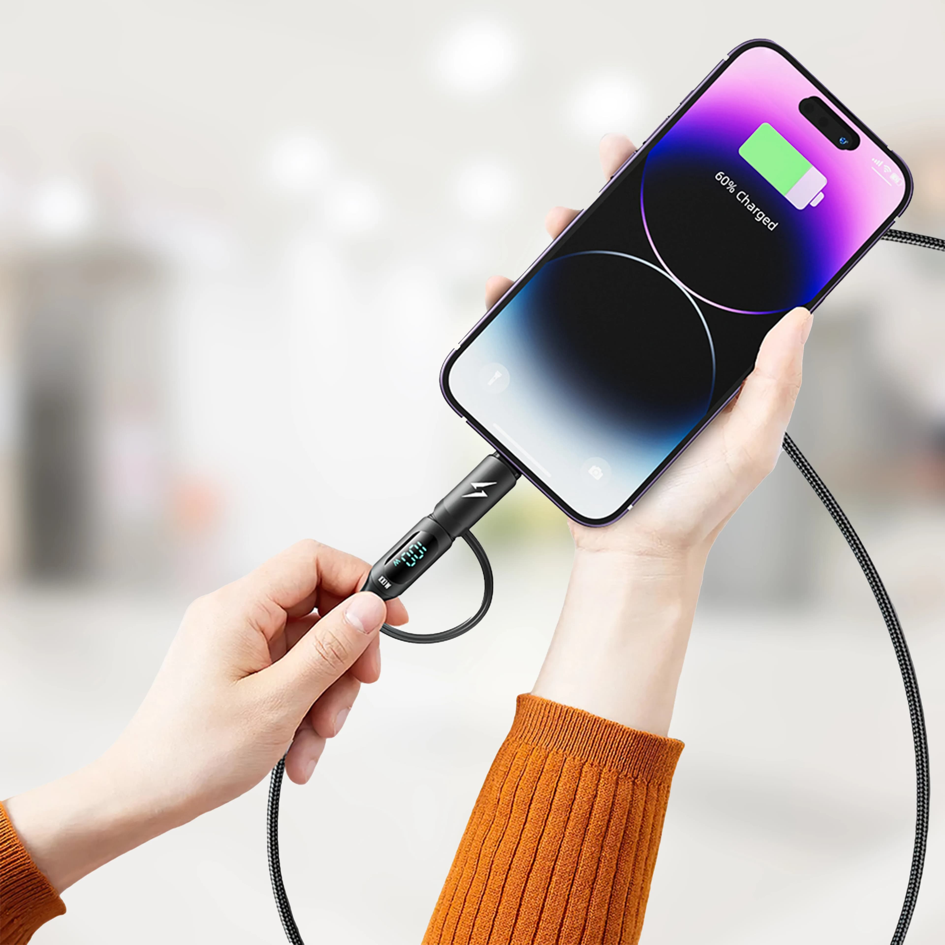 Porodo 2-IN-1 Digital-Display Fast Charging 1M Cable C to C+L - BLACK 3