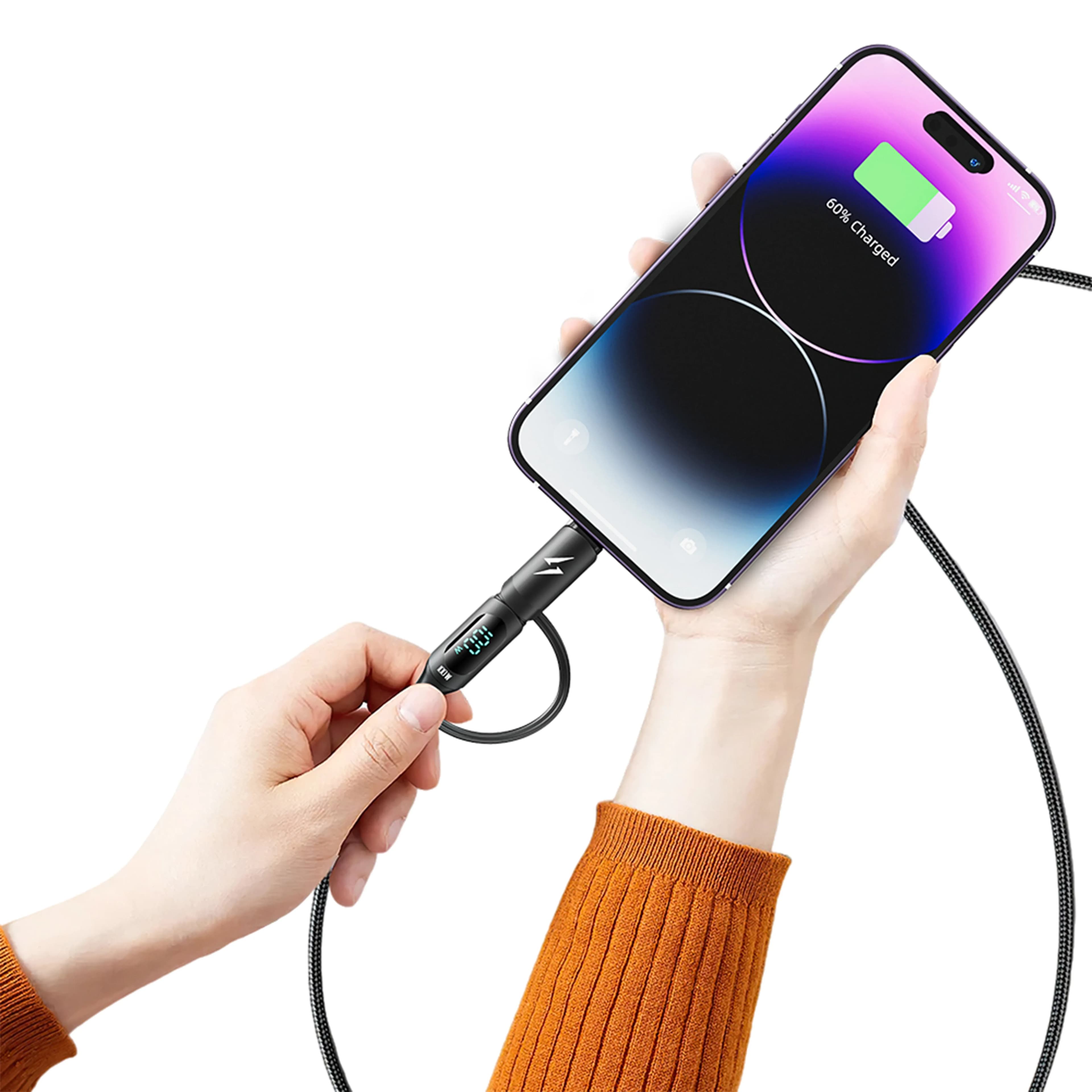 Porodo 2-IN-1 Digital-Display Fast Charging 1M Cable C to C+L - BLACK 4