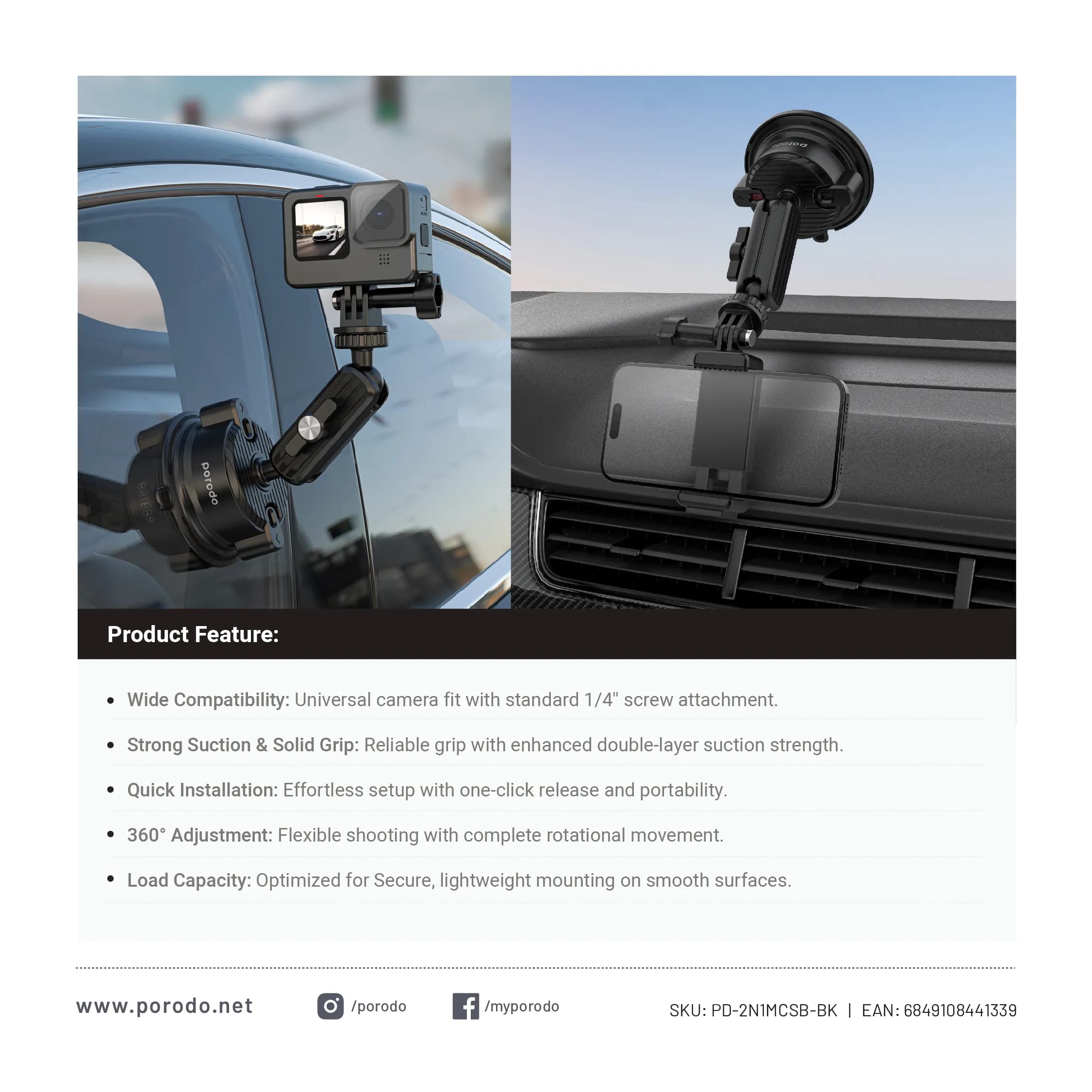 Porodo Phone & Camera Mount: Indoor & Outdoor Use 4