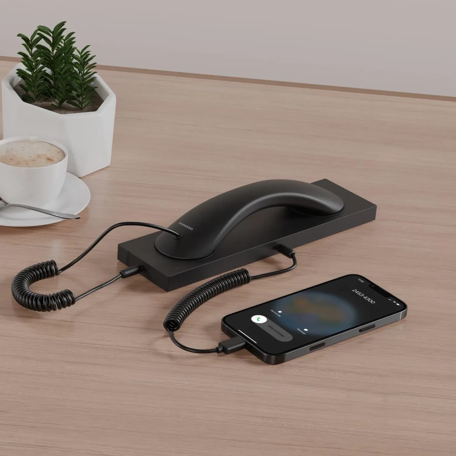 Porodo Retro Telephone Handset - USB-C, Noise-Cancelling, Black 5