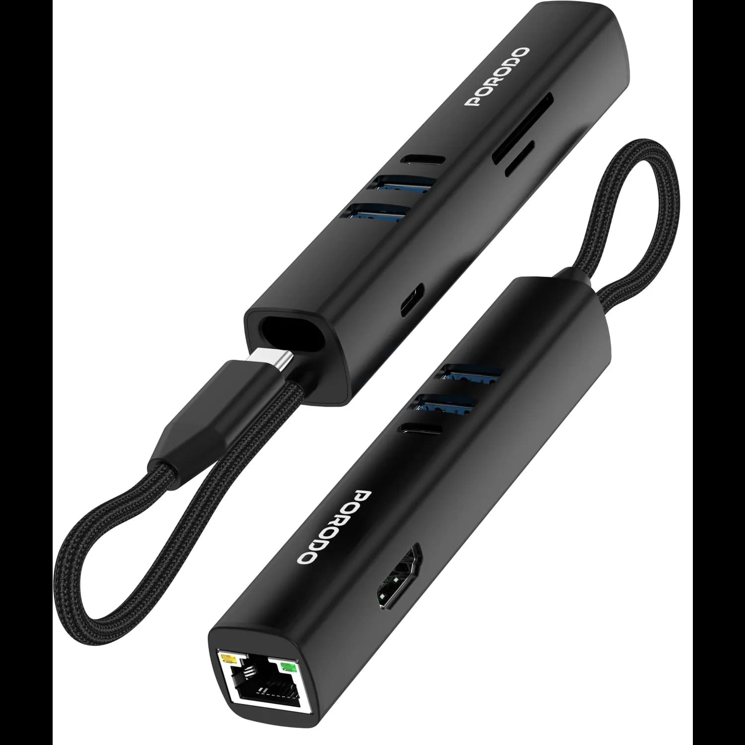 Porodo USB Hub - 7-in-1, 100W PD, Black 1 Porodo USB Hub - 7-in-1, 100W PD, Black 1