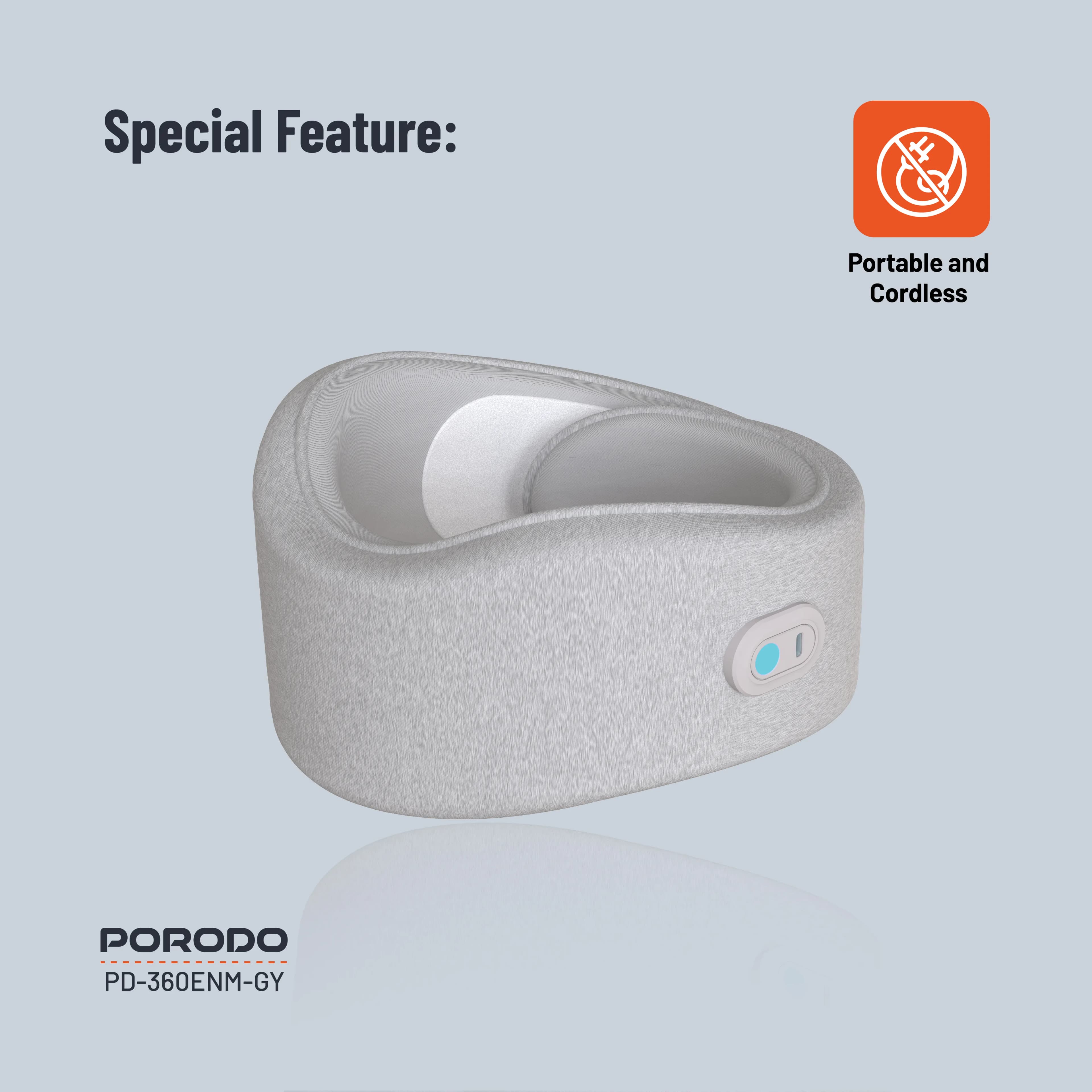 Porodo Neck Pillow Massager with Hot Compress - Gray 4