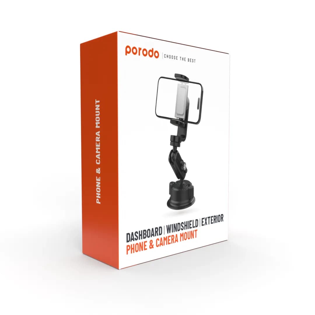 Porodo Dashboard Windshield Exterior Phone & Camera Mount 4