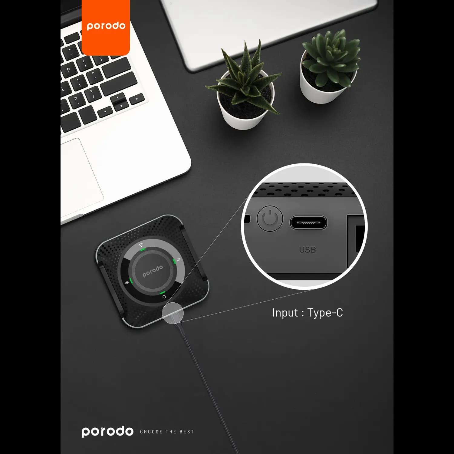 Porodo Portable 4G LTE Router - Outdoor, Black/Grey 4