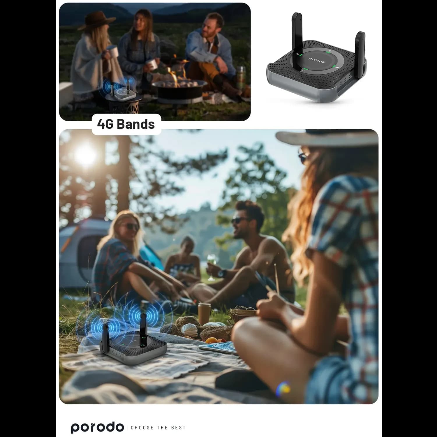 Porodo Portable 4G LTE Router - Outdoor, Black/Grey 5