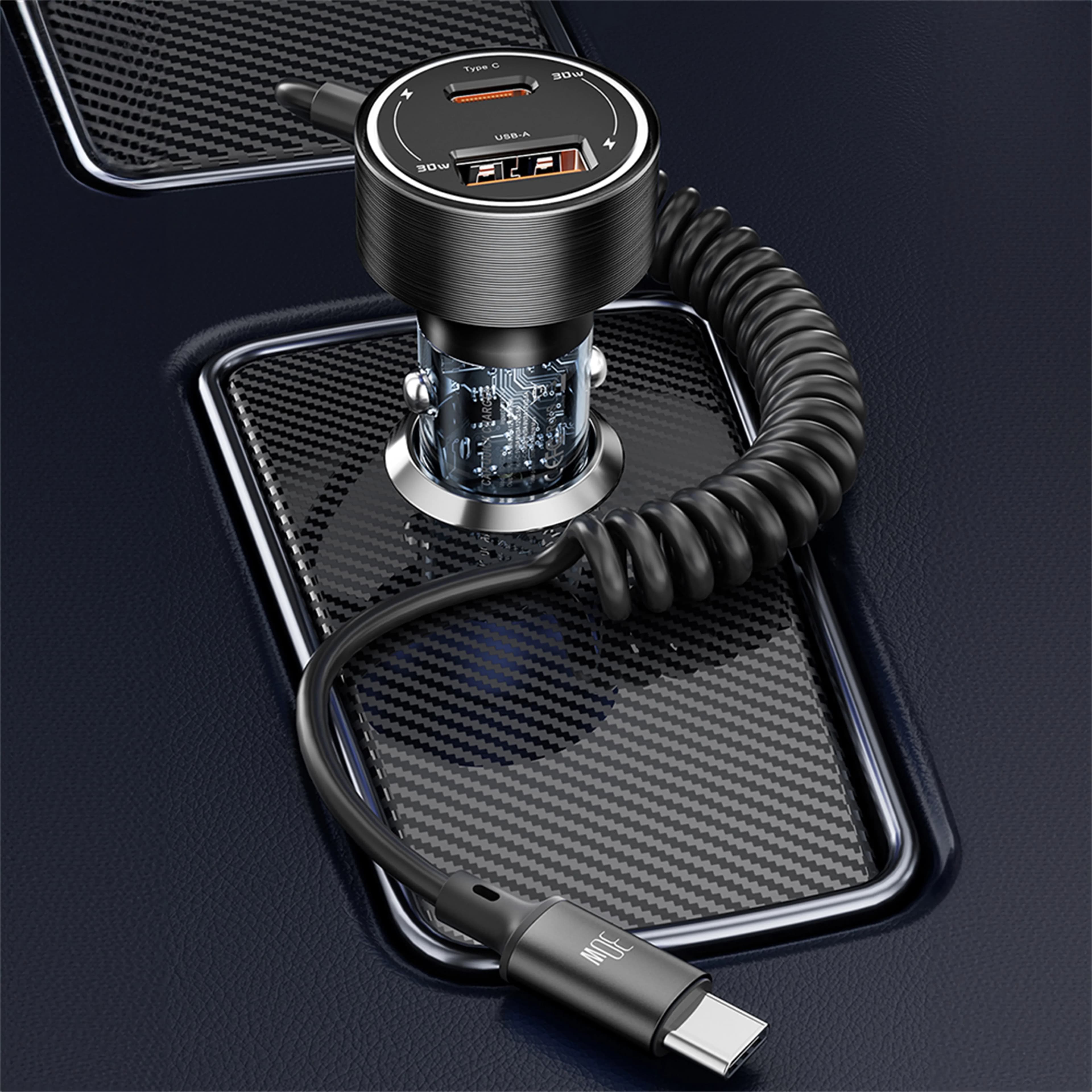 Porodo 60W Transparent Dual Port Car Charger PD 30W QC 18W with Coil — Black 4