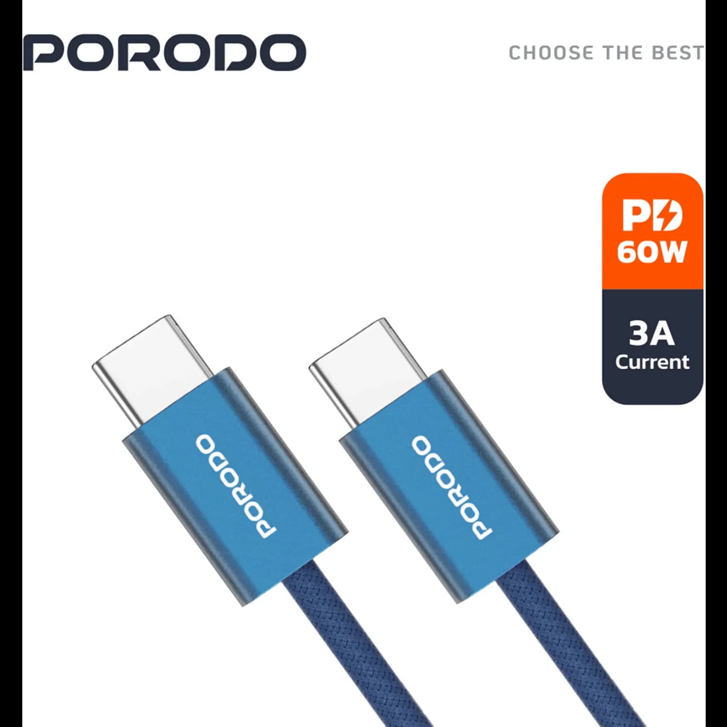 Porodo USB-C Cable - 60W Fast Charging, Blue 3