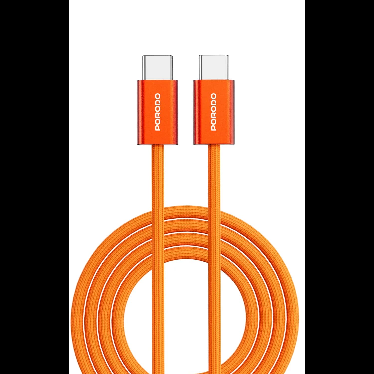Porodo USB-C to USB-C Cable PD 60W 1M - Metal & Cotton Braided, Orange — C to C 1m, Flat-Orange 2
