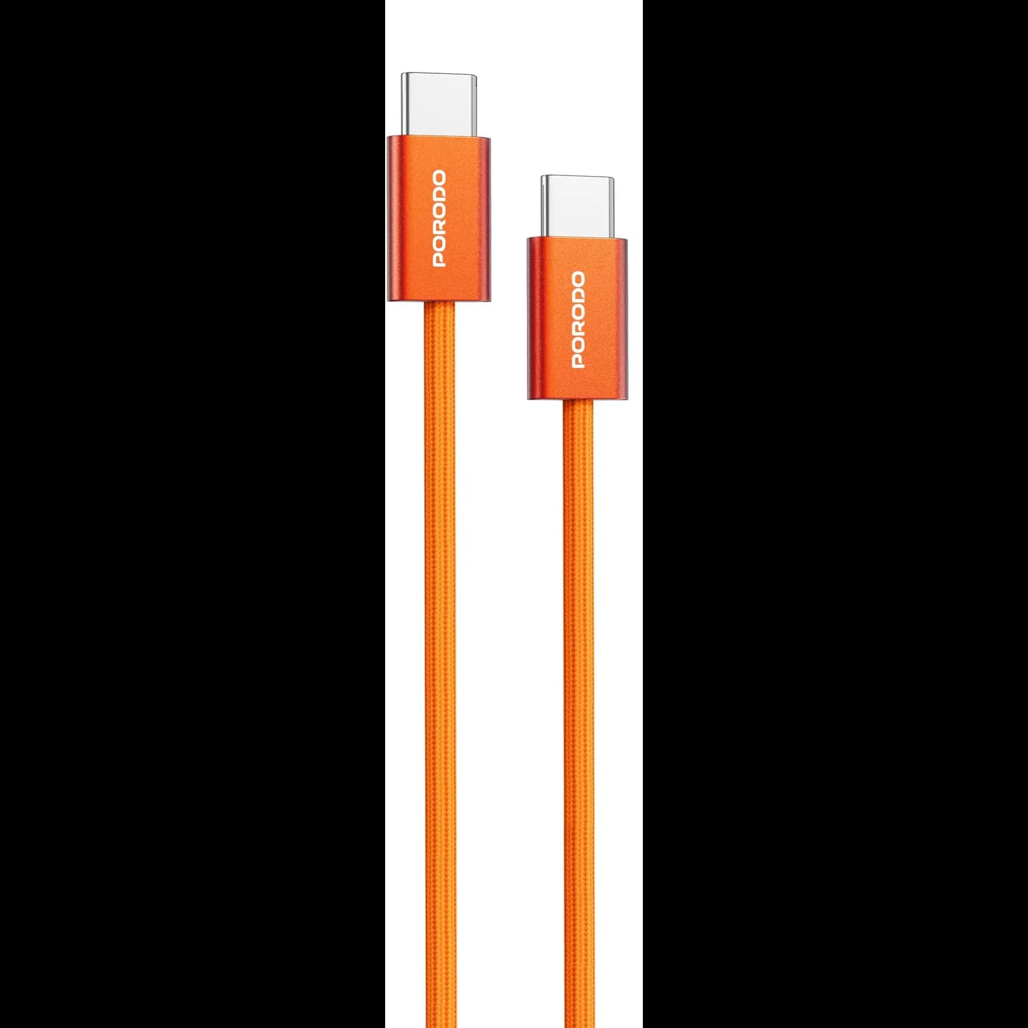 Porodo USB-C to USB-C Cable PD 60W 1M - Metal & Cotton Braided, Orange — C to C 1m, Flat-Orange 3