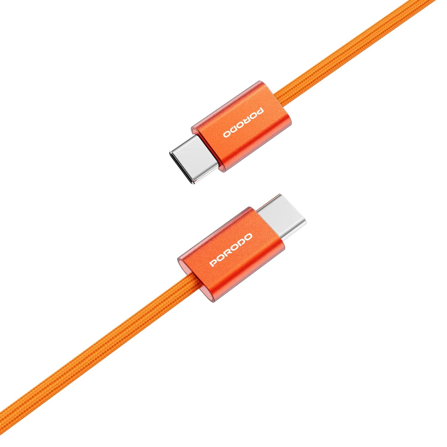 Porodo USB-C to USB-C Cable PD 60W 1M - Metal & Cotton Braided, Orange — C to C 1m, Flat-Orange 4