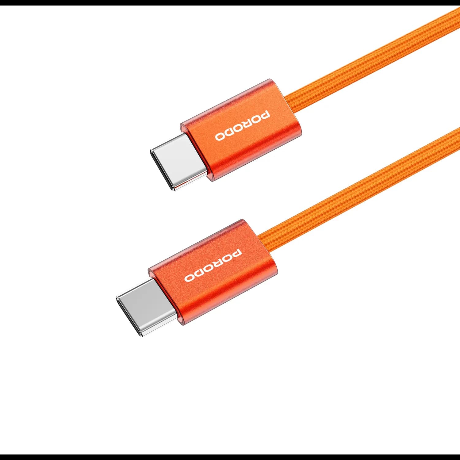 Porodo USB-C to USB-C Cable PD 60W 1M - Metal & Cotton Braided, Orange — C to C 1m, Flat-Orange 5