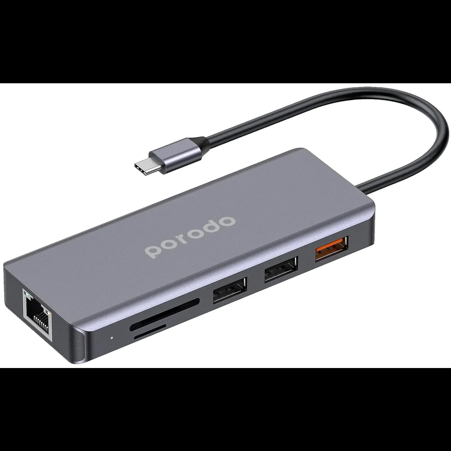 Porodo USB-C Hub - 9-in-1, 4K HDMI, 100W PD, Gray 1 Porodo USB-C Hub - 9-in-1, 4K HDMI, 100W PD, Gray 1
