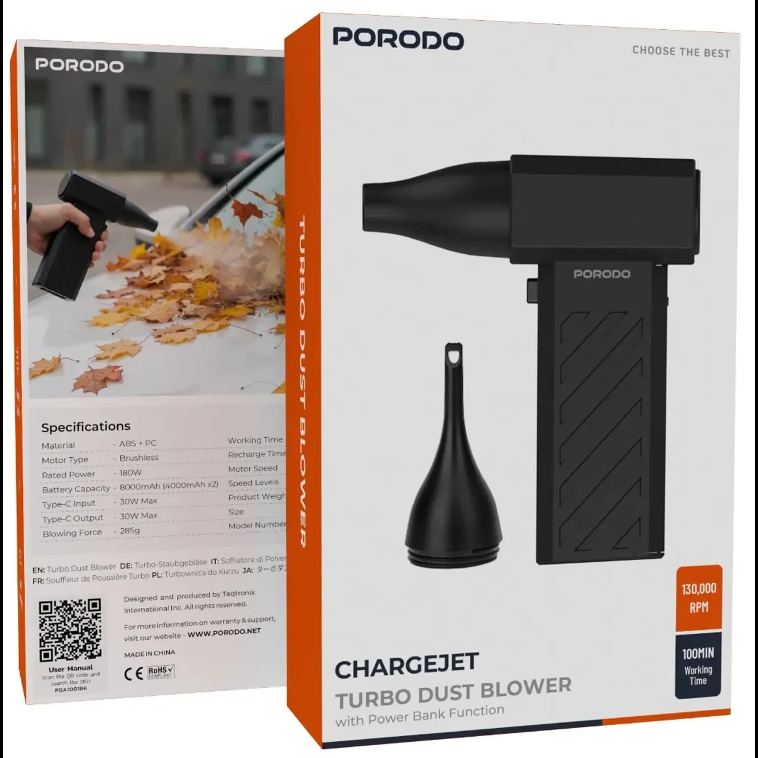 Porodo Cordless Turbo Air Blower - Power Bank, 4 Speeds, Black 5