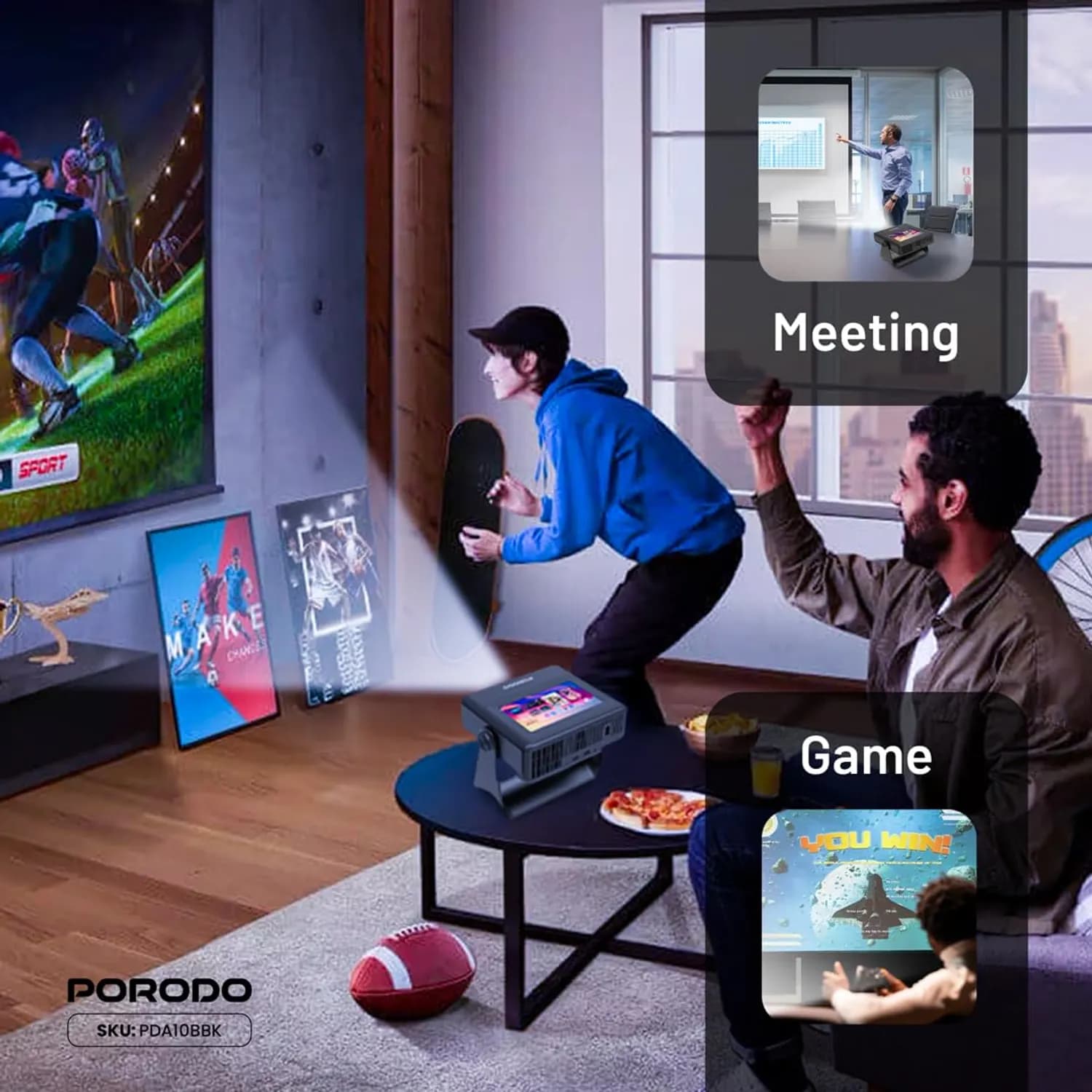 Porodo Smart HD Projector - 250" Screen, WiFi & Bluetooth 2
