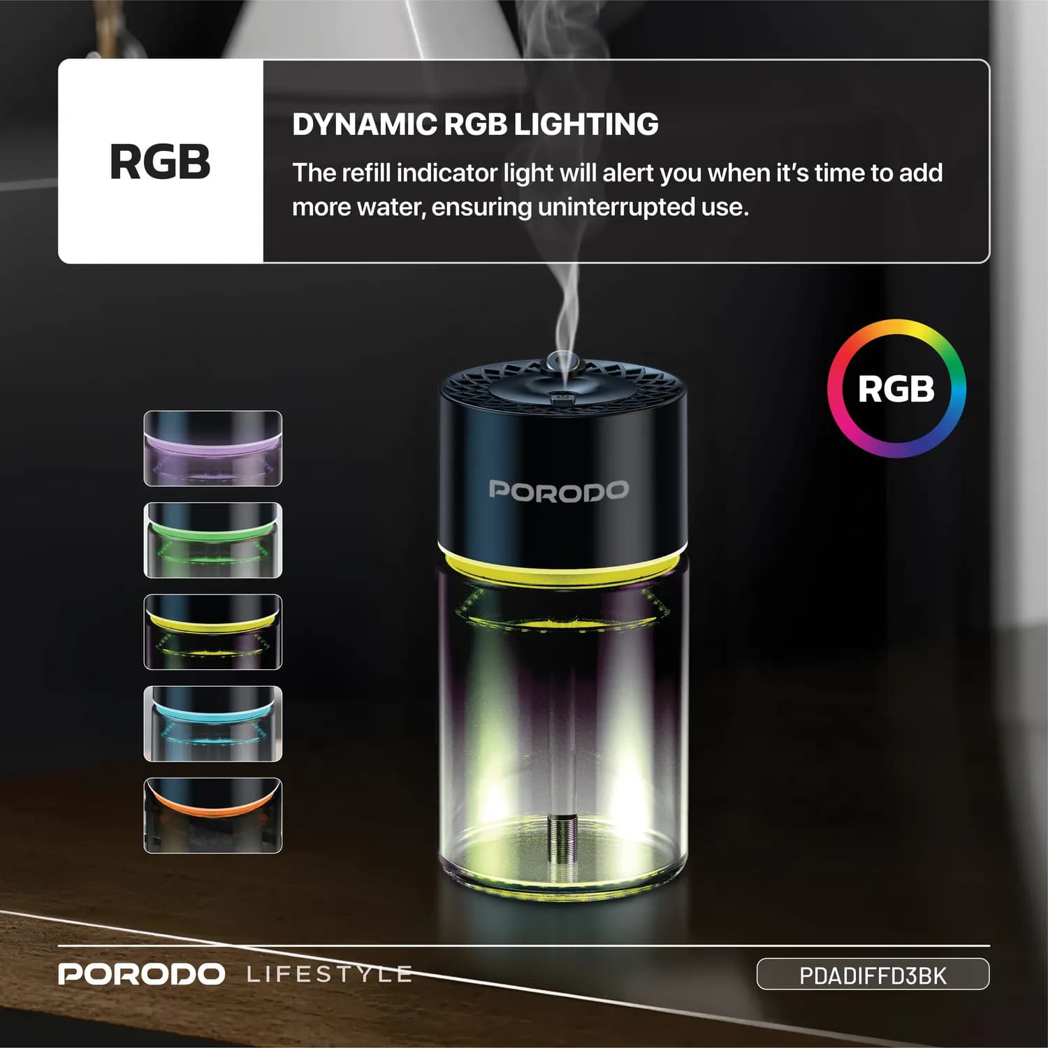 Porodo Aroma Diffuser Valencia - Smart Sensor, Black 2