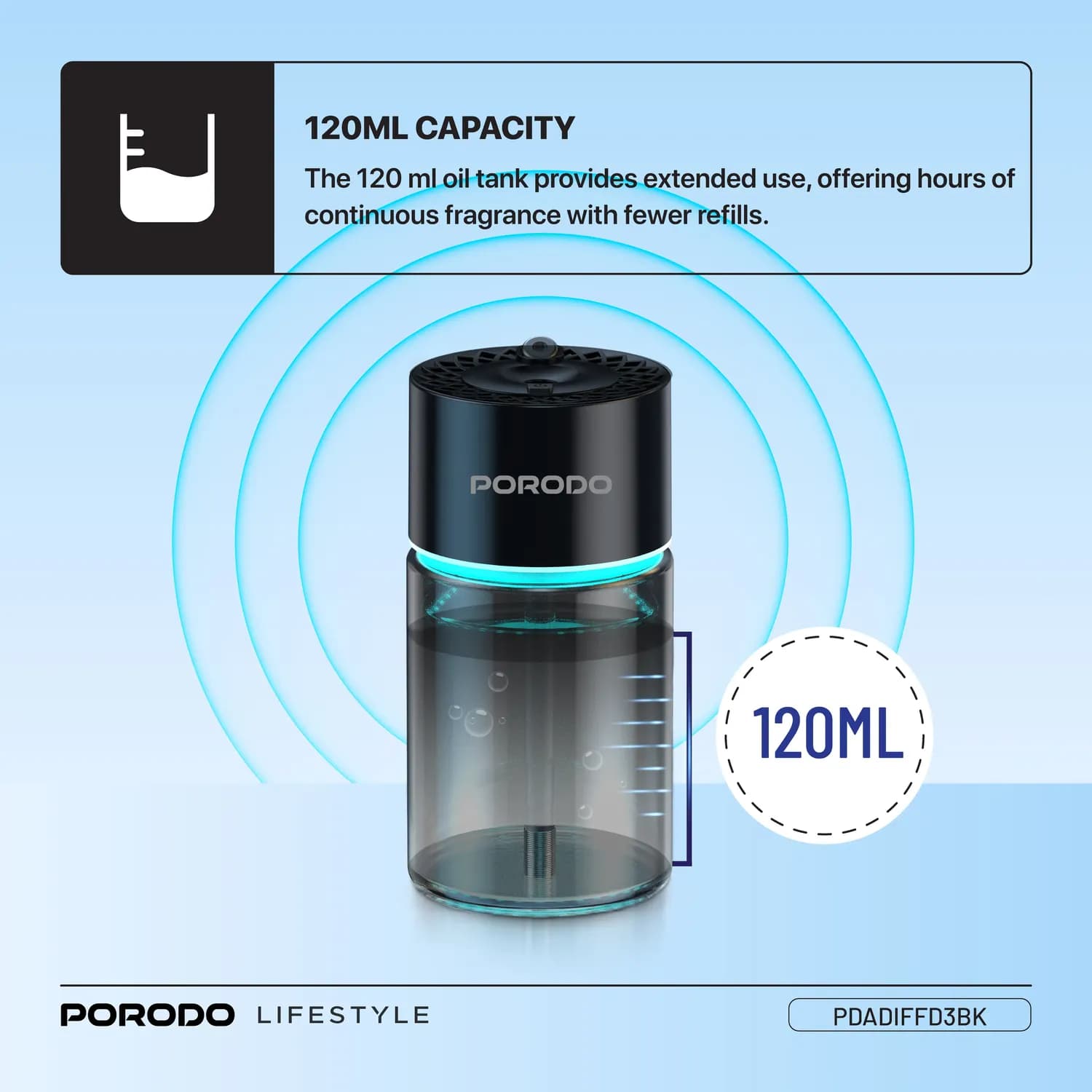 Porodo Aroma Diffuser Valencia - Smart Sensor, Black 5