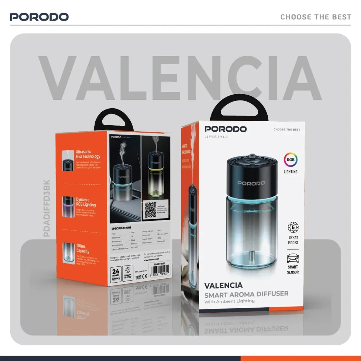 Porodo Aroma Diffuser Valencia - Smart Sensor, Black 1 Porodo Aroma Diffuser Valencia - Smart Sensor, Black 1