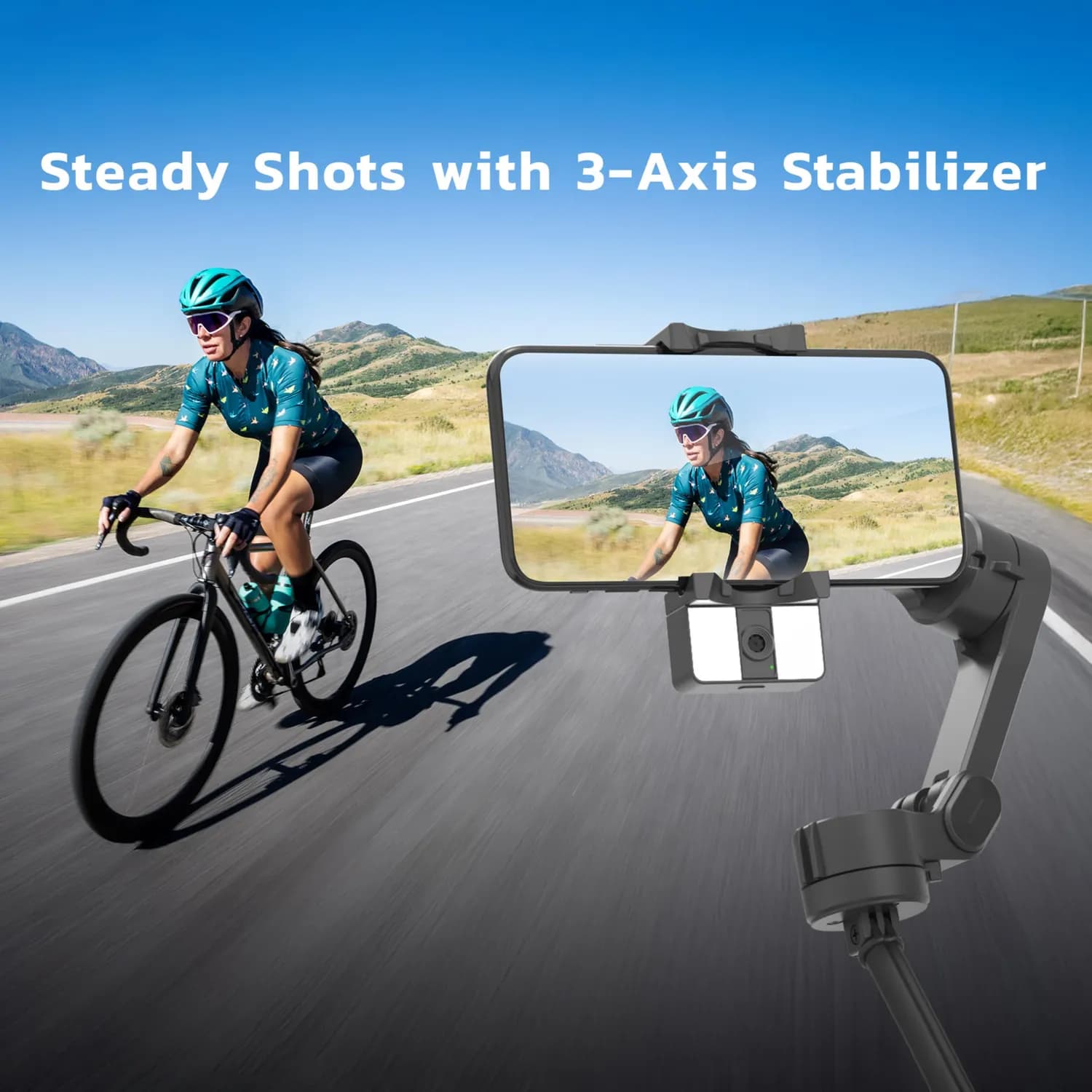 Porodo 3-Axis Gimbal Stabilizer - AI Tracking, Foldable, Black 4