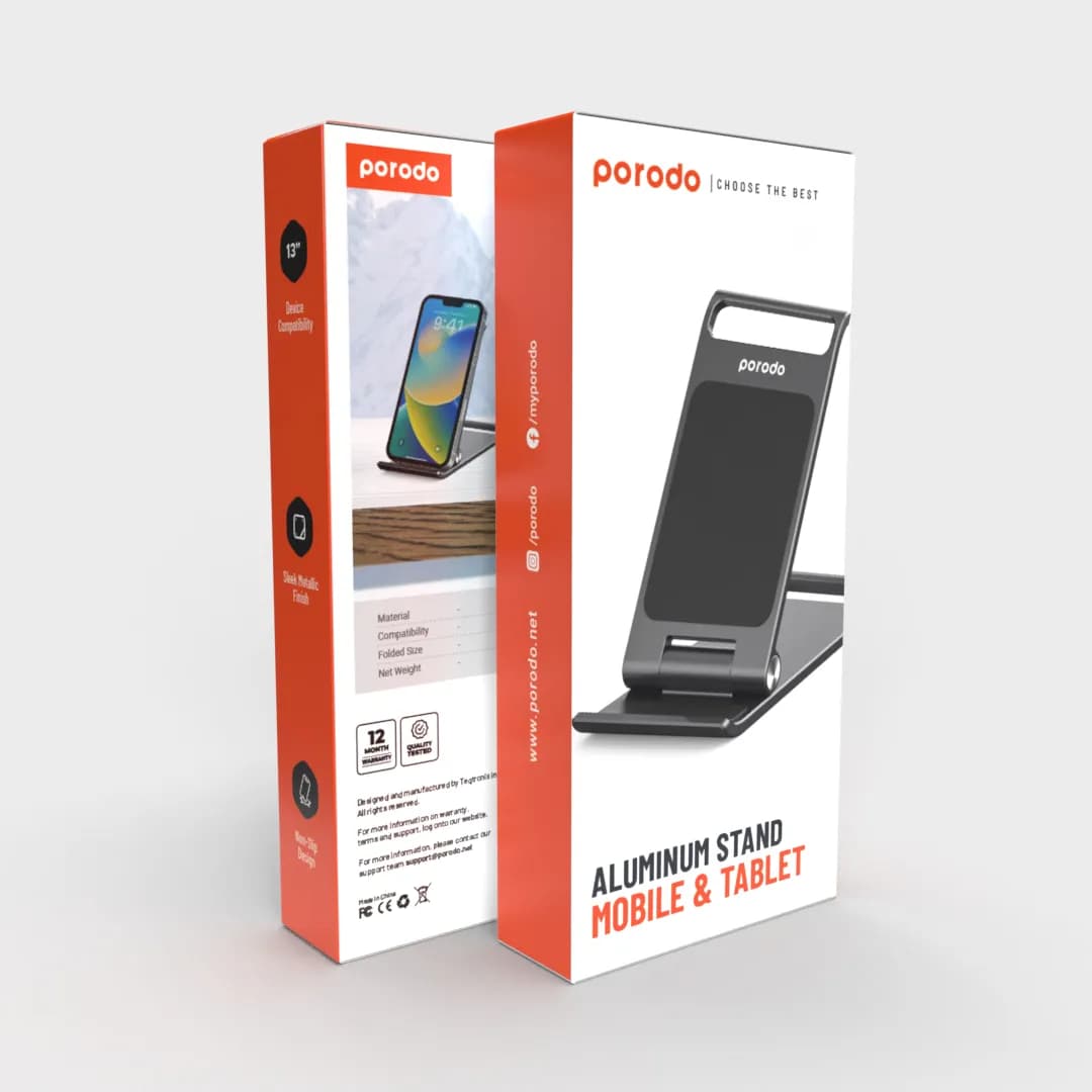 Porodo Aluminum Alloy Foldable Mobile Stand - Grey 1 Porodo Aluminum Alloy Foldable Mobile Stand - Grey 1