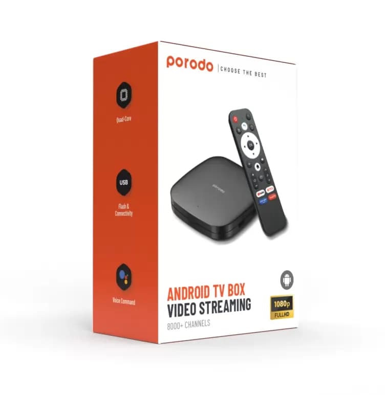 Porodo Android TV Box: 1080P, 2GB RAM, 8GB ROM, 4K Support - Black 1 Porodo Android TV Box: 1080P, 2GB RAM, 8GB ROM, 4K Support - Black 1
