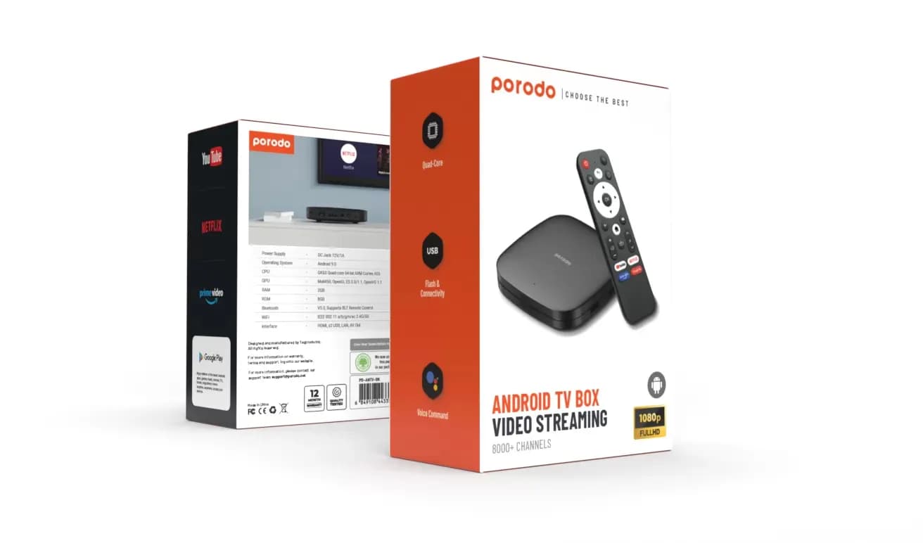 Porodo Android TV Box: 1080P, 2GB RAM, 8GB ROM, 4K Support - Black 2