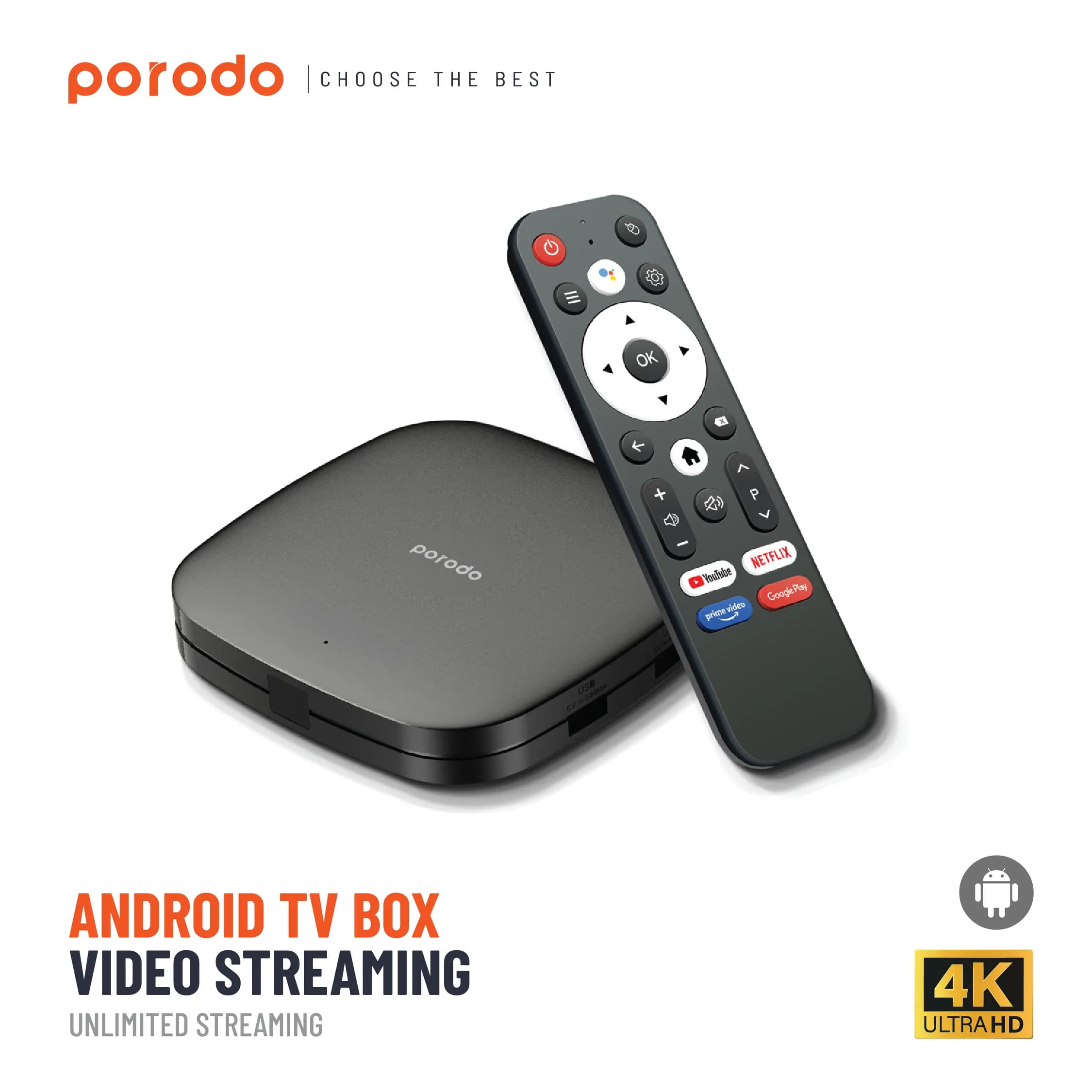 Porodo Android TV Box: 1080P, 2GB RAM, 8GB ROM, 4K Support - Black 3