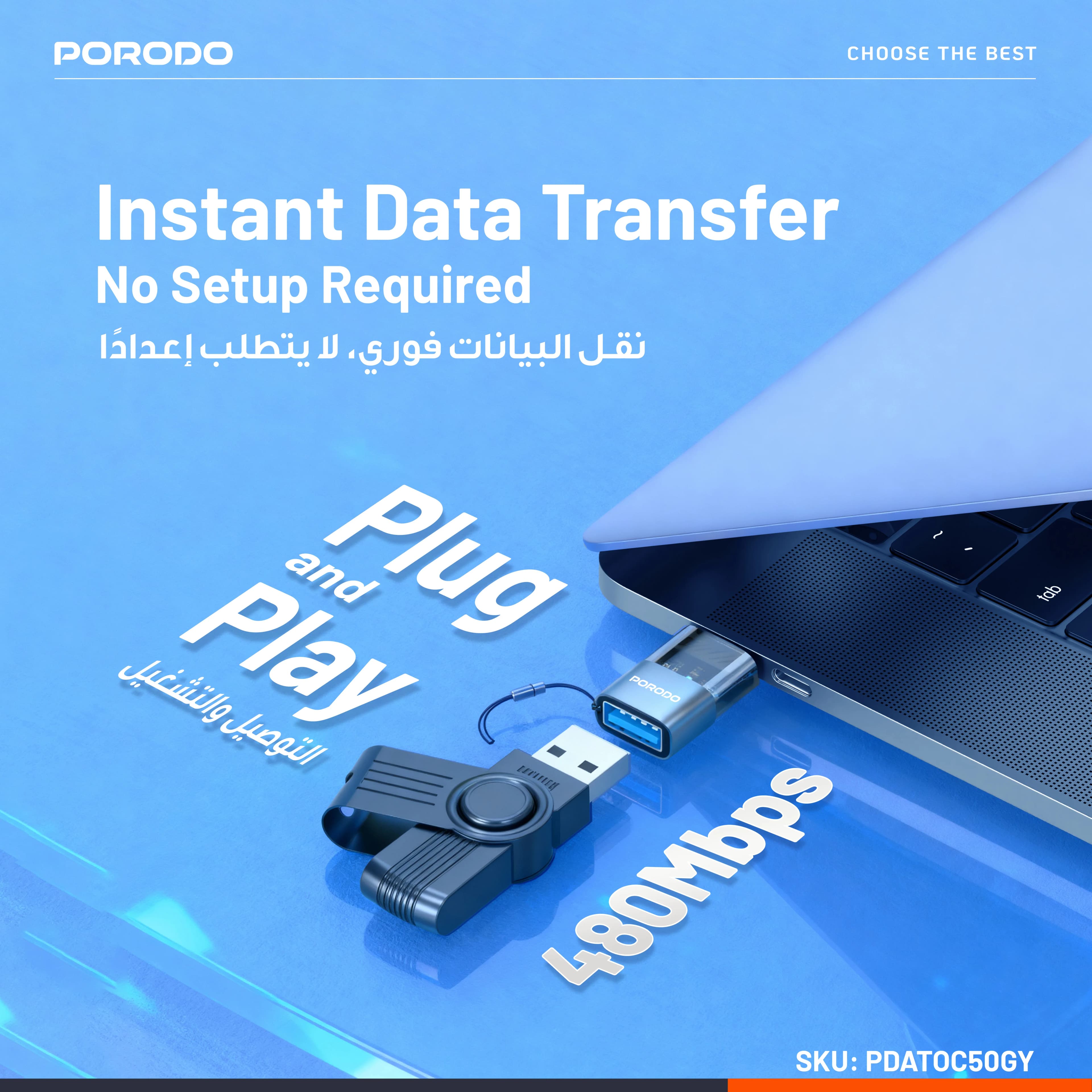 Porodo MiniLink USB-A to USB-C OTG Adapter PDATOC50 - Grey 3