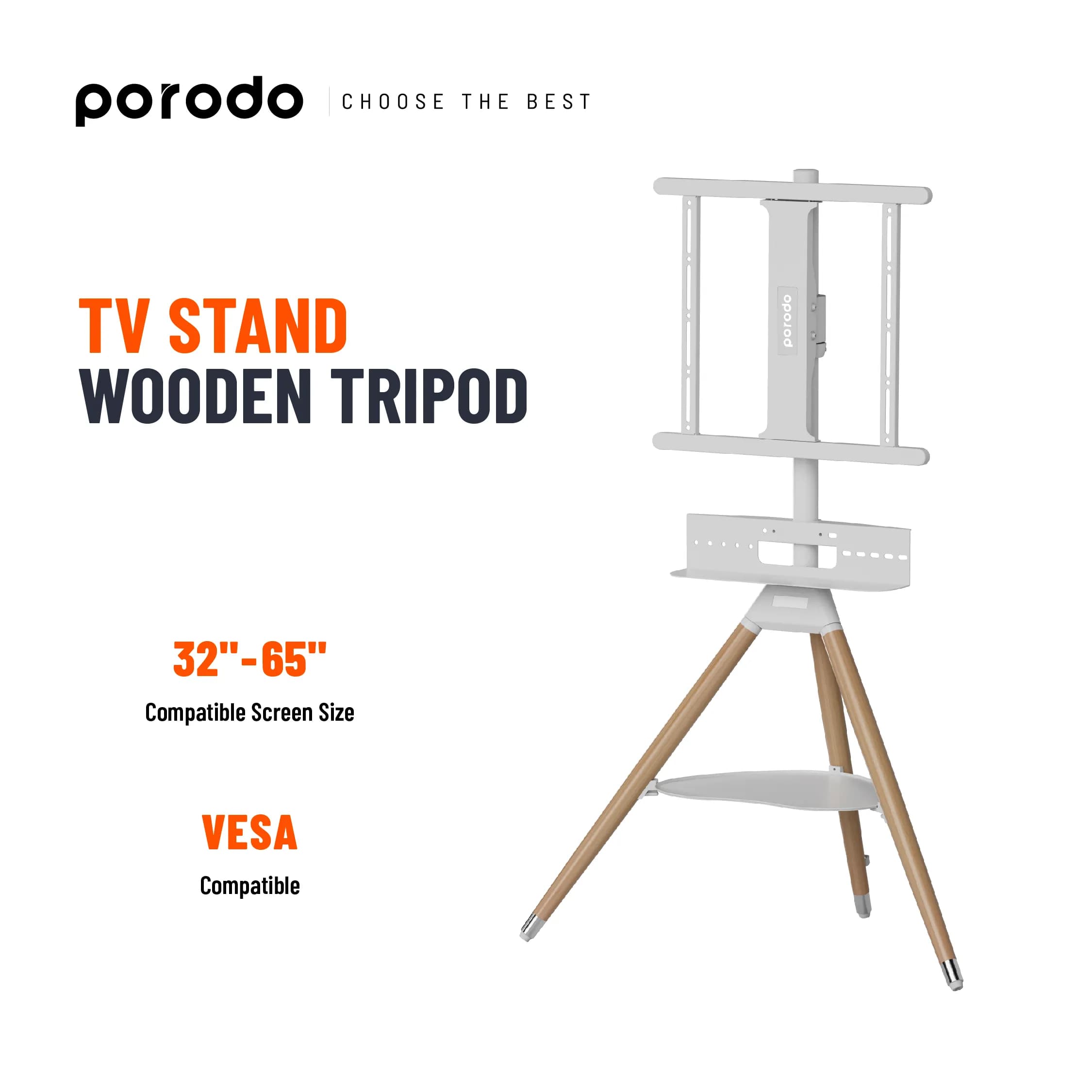 Porodo TV Stand Wooden Tripod 1 Porodo TV Stand Wooden Tripod 1