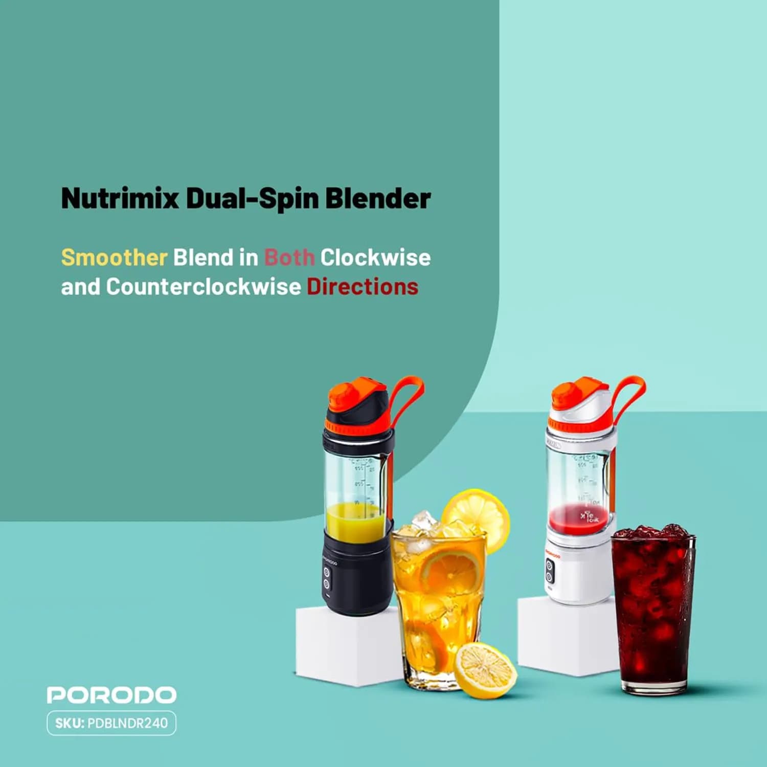 Porodo Portable Blender Nutrimix - 700ml, USB-C, Black — Black 2