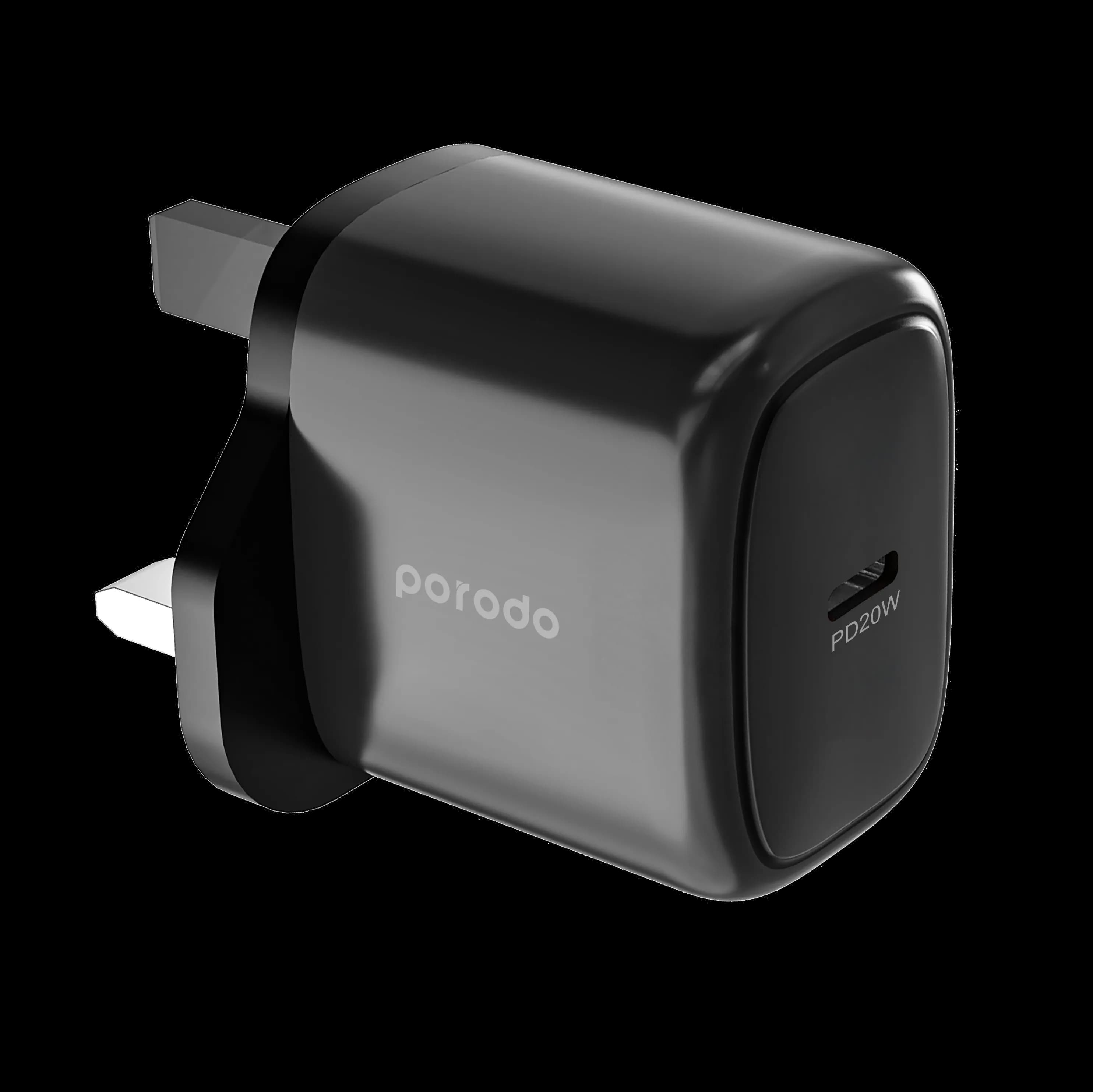Porodo 20W Single USB C Charger UK - Black 2